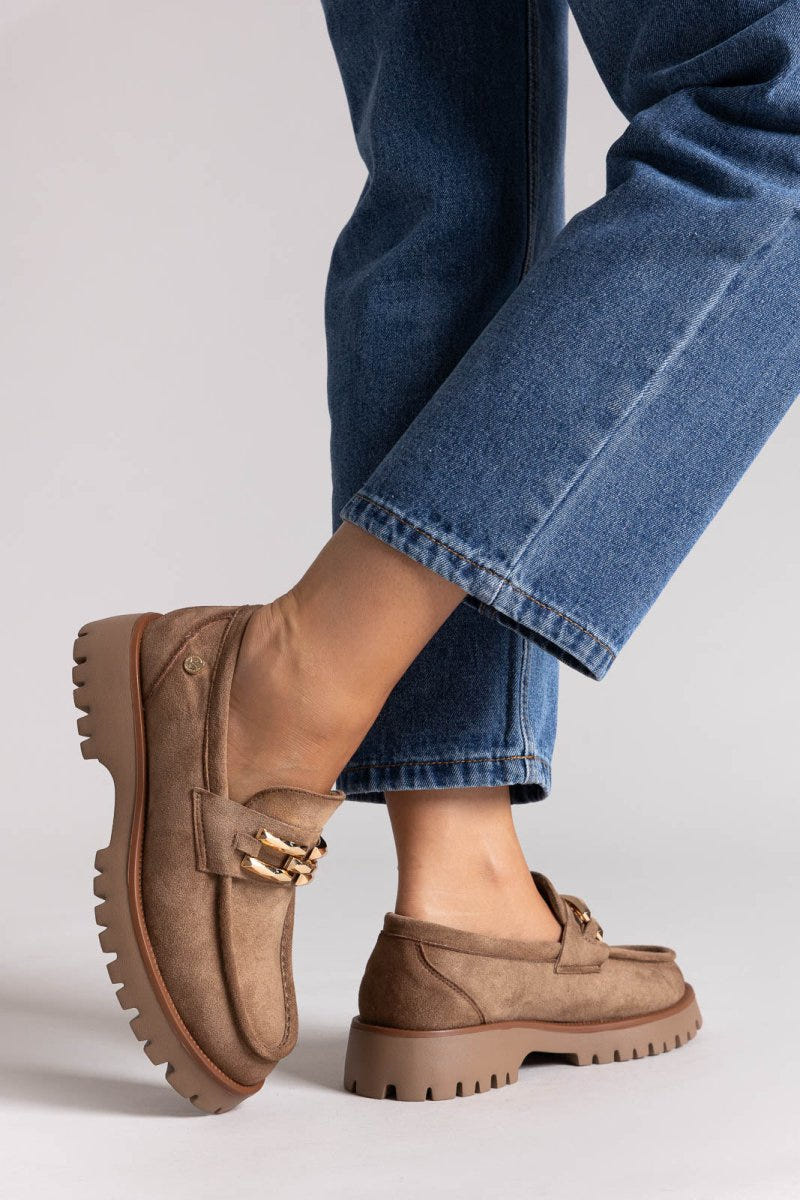Xti 144459 Suede Flatform Loafers - Beige Suede - thefashionproject.gr - Xti Footwear
