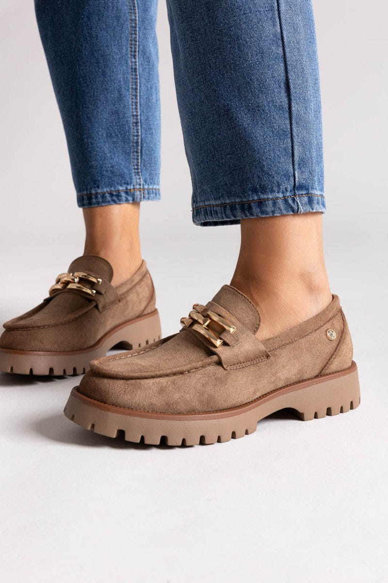 Xti 144459 Suede Flatform Loafers - Beige Suede - thefashionproject.gr - Xti Footwear