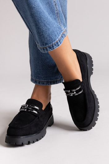 Xti 144459 Suede Flatform Loafers - Black Suede - thefashionproject.gr - Xti Footwear