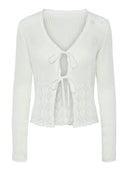 Ζακέτα crochet με δέσιμο PIECES 17154863 - Λευκό - thefashionproject.gr - PIECES