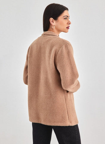 Ζακέτα σενίλ με εφέ τσέπες - Κάμελ - thefashionproject.gr - FN - FASHION