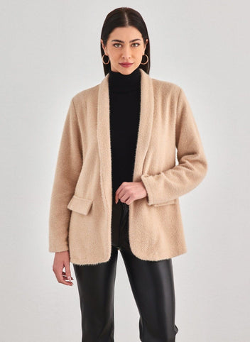 Ζακέτα σενίλ με εφέ τσέπες - Μπεζ - thefashionproject.gr - FN - FASHION
