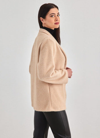 Ζακέτα σενίλ με εφέ τσέπες - Μπεζ - thefashionproject.gr - FN - FASHION