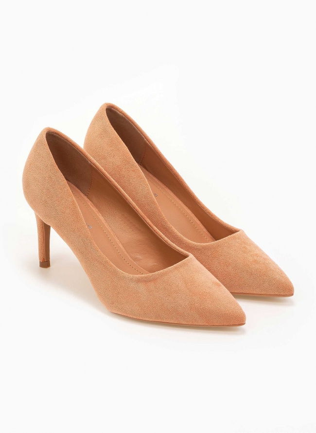 Basic suede γόβες με λεπτό τακούνι – Ροδακινί