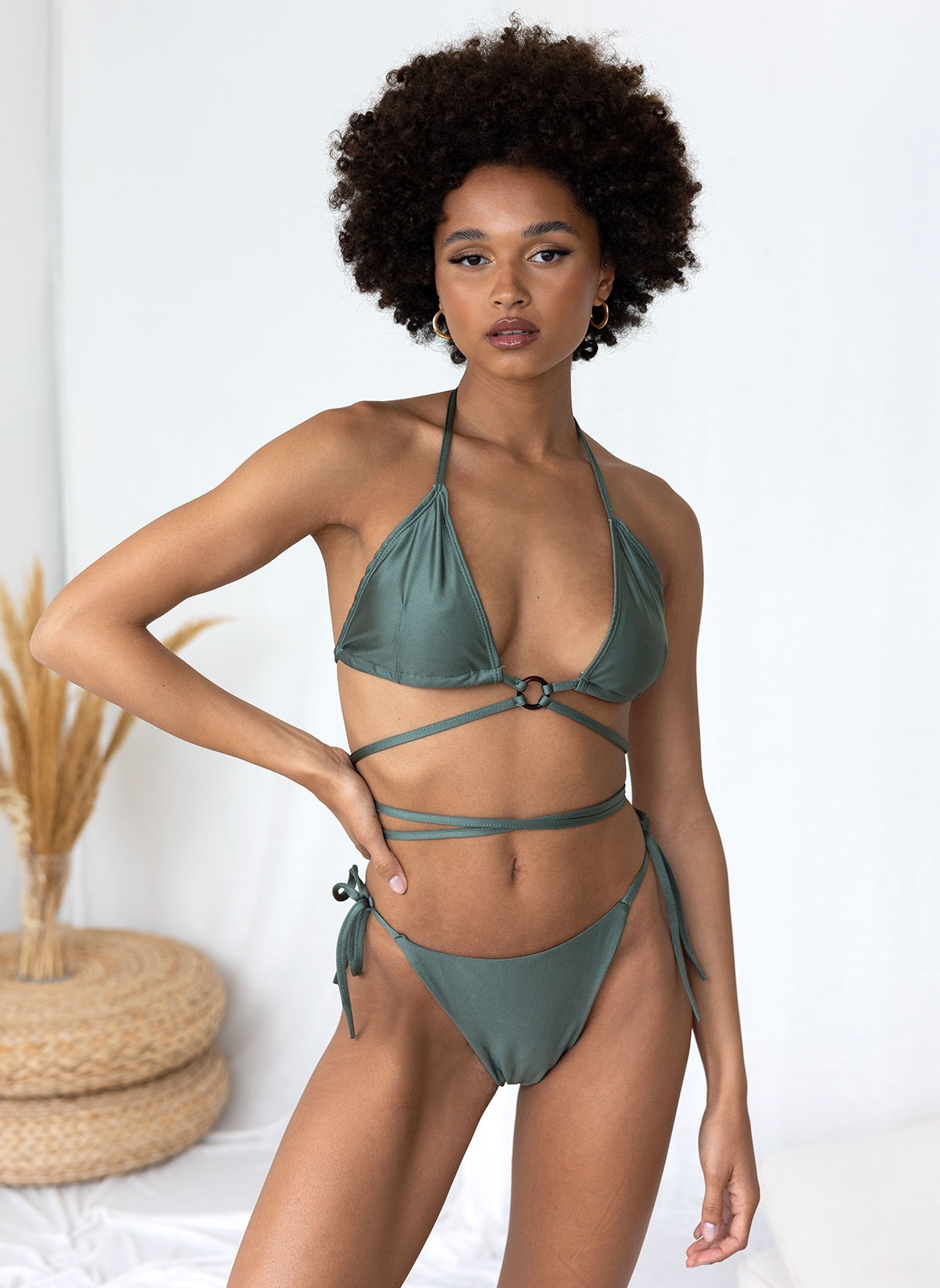 Bikini Set lace up με κρίκο - Χακί φωτογραφία