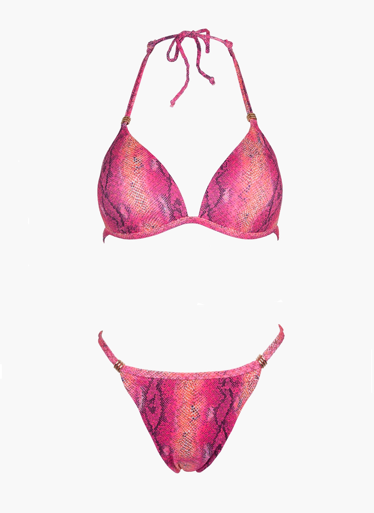 Bikini set με print και διακριτικό glitter - Φούξια