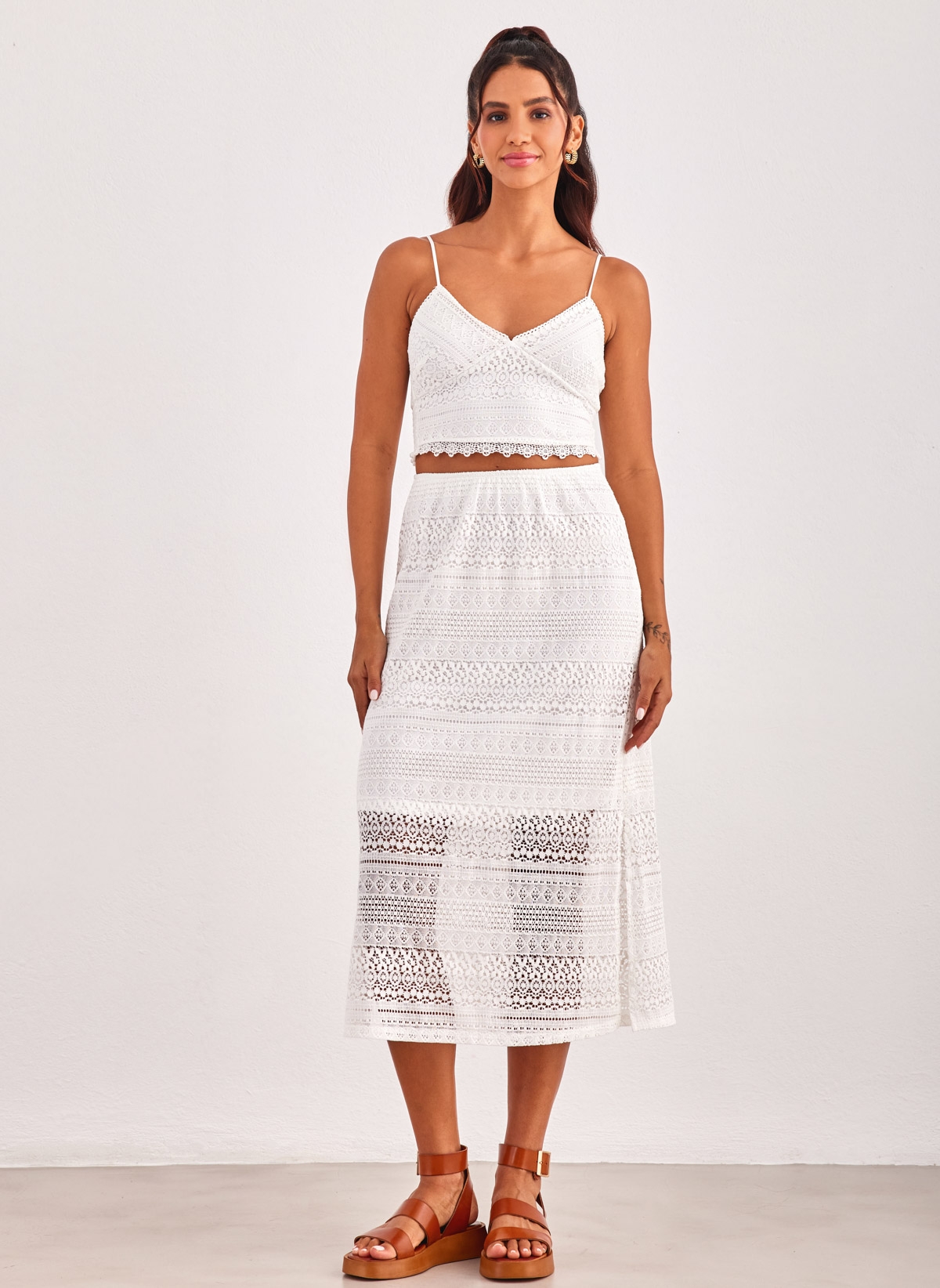 Crop top με δαντέλα VERO MODA 10272481 - Λευκό φωτογραφία