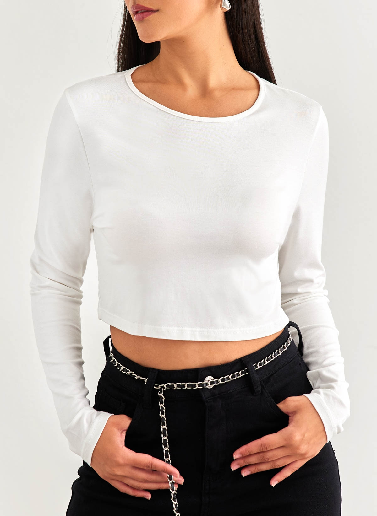 Noobass Crop top με στρογγυλή λαιμόκοψη Noobass 01-21 - Λευκό