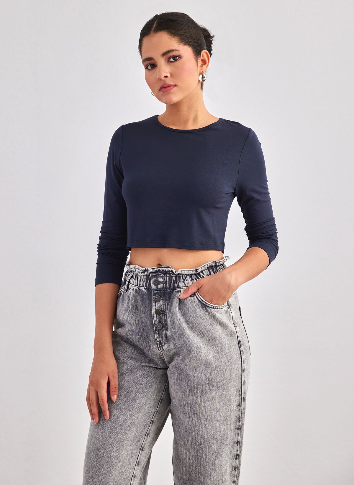 Brands > Noobass Crop top με στρογγυλή λαιμόκοψη Noobass 01-21 - Μπλε σκούρο