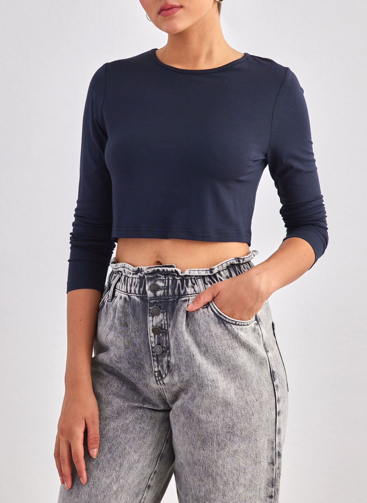 Crop top με στρογγυλή λαιμόκοψη Noobass 01-21 - Μπλε σκούρο φωτογραφία