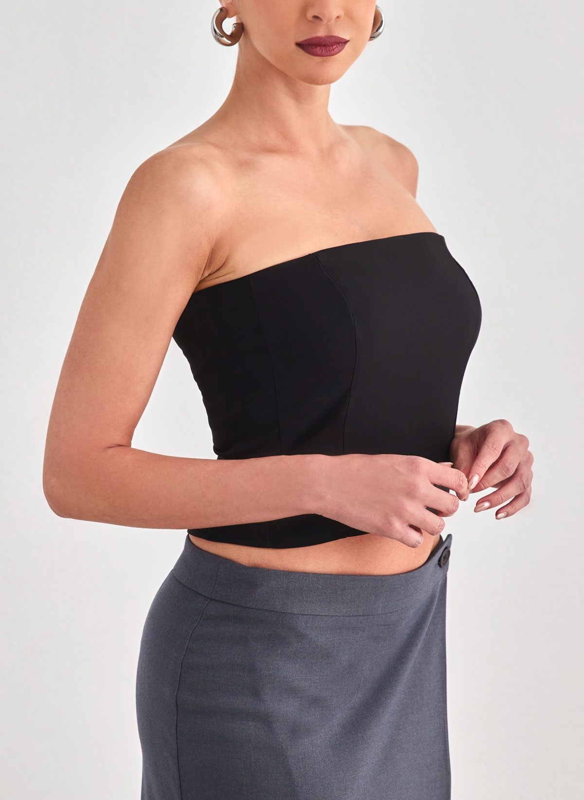 Crop top υφασμάτινο strapless Noobass 02-88 - Μαύρο φωτογραφία