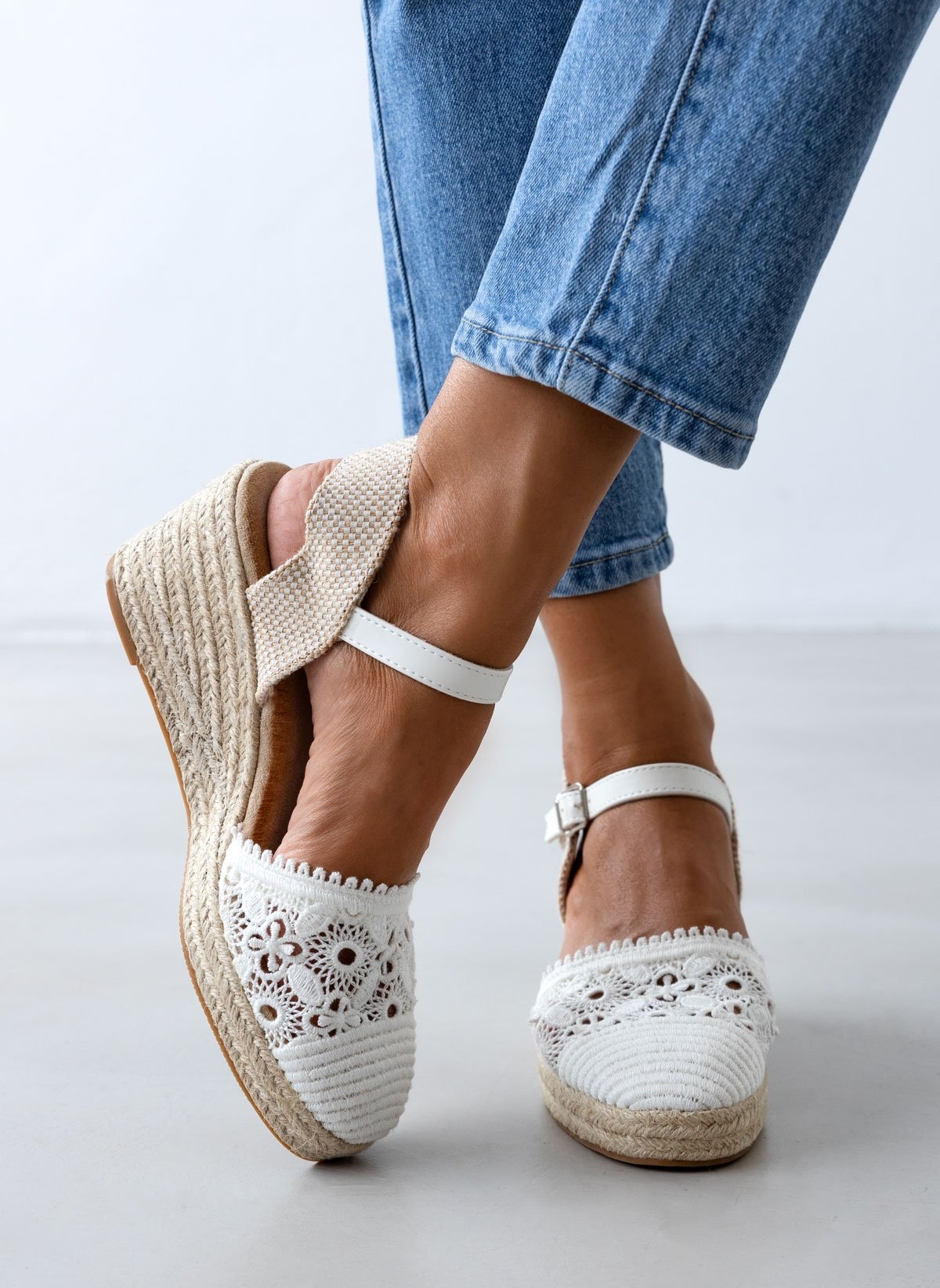 Alta Moda Εσπαντρίγιες platforms πλεκτές με μπαρέτα - Λευκό