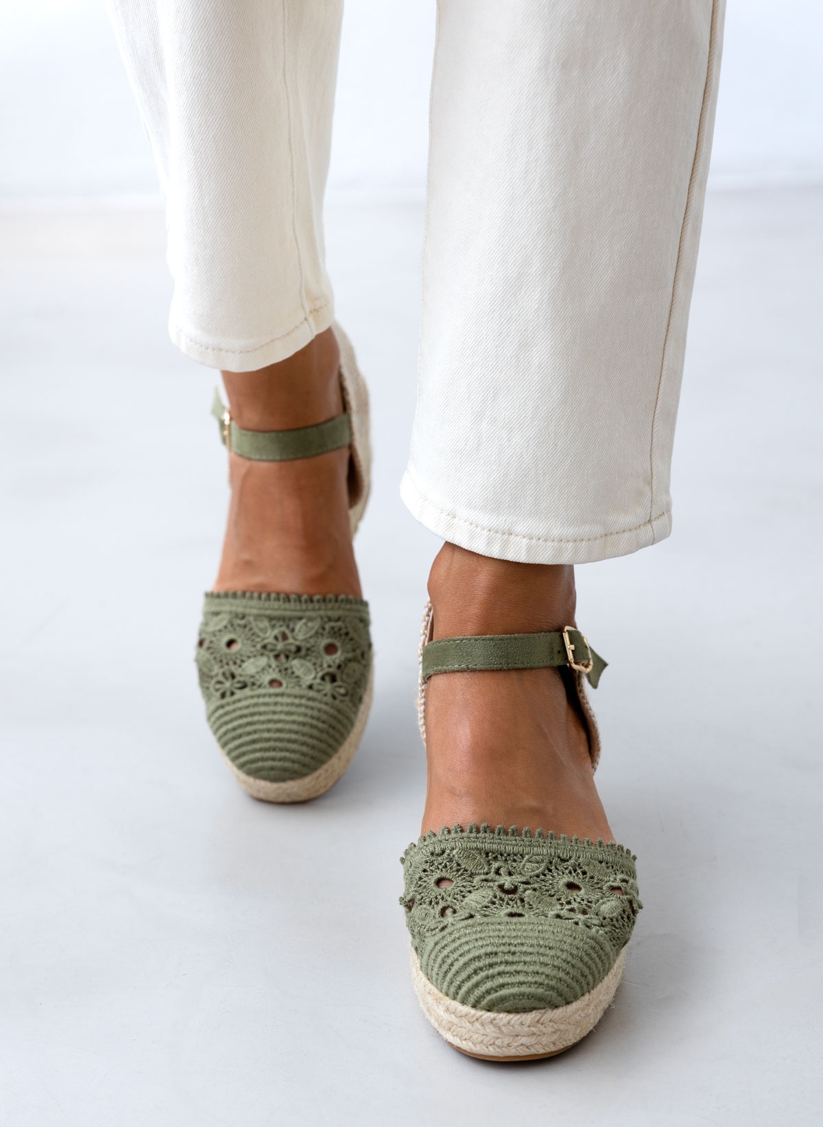 Alta Moda Εσπαντρίγιες platforms πλεκτές με μπαρέτα - Χακί