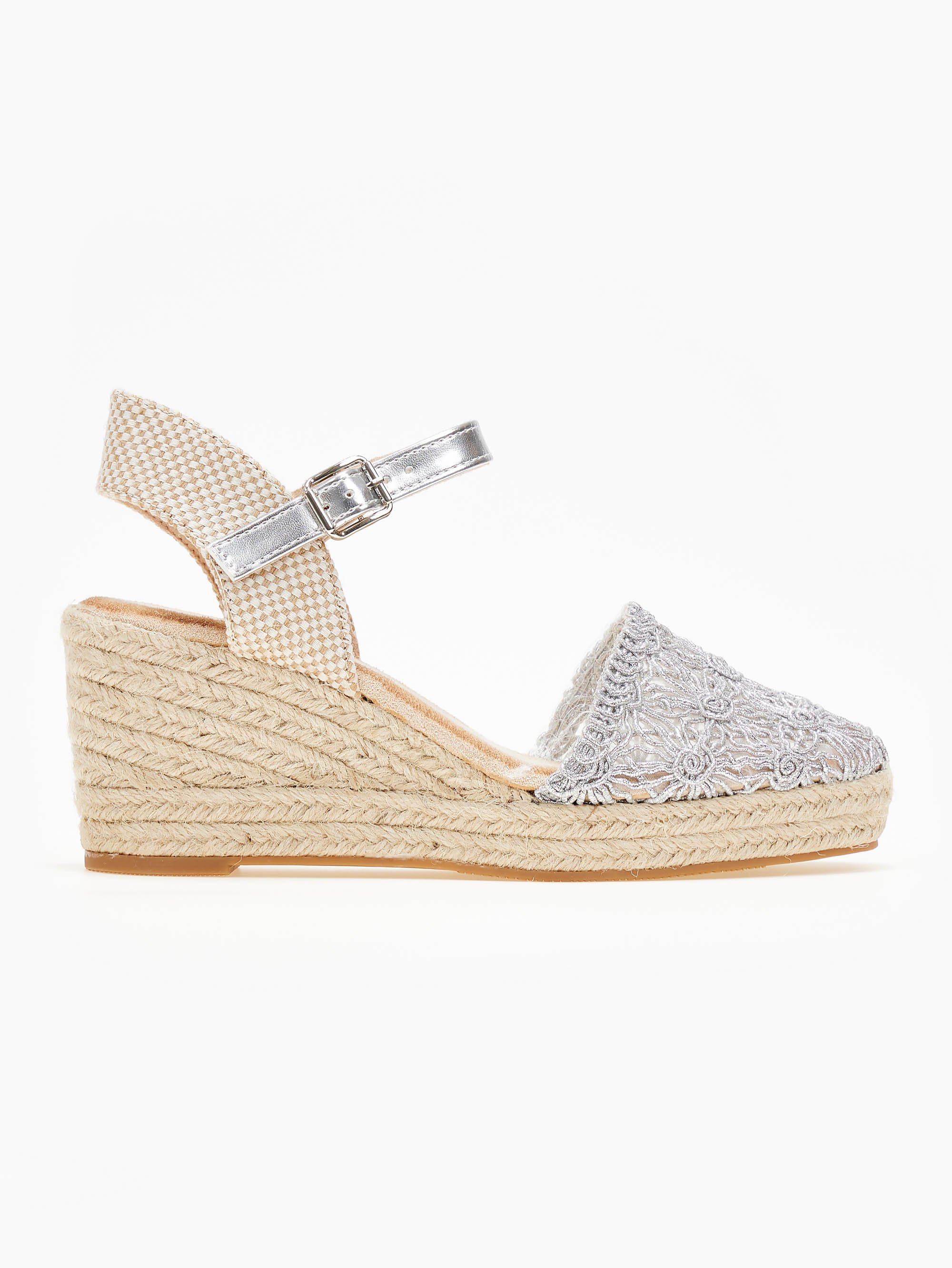 Alta Moda Εσπαντρίγιες platforms πλεκτές με μπαρέτα - Ασημί