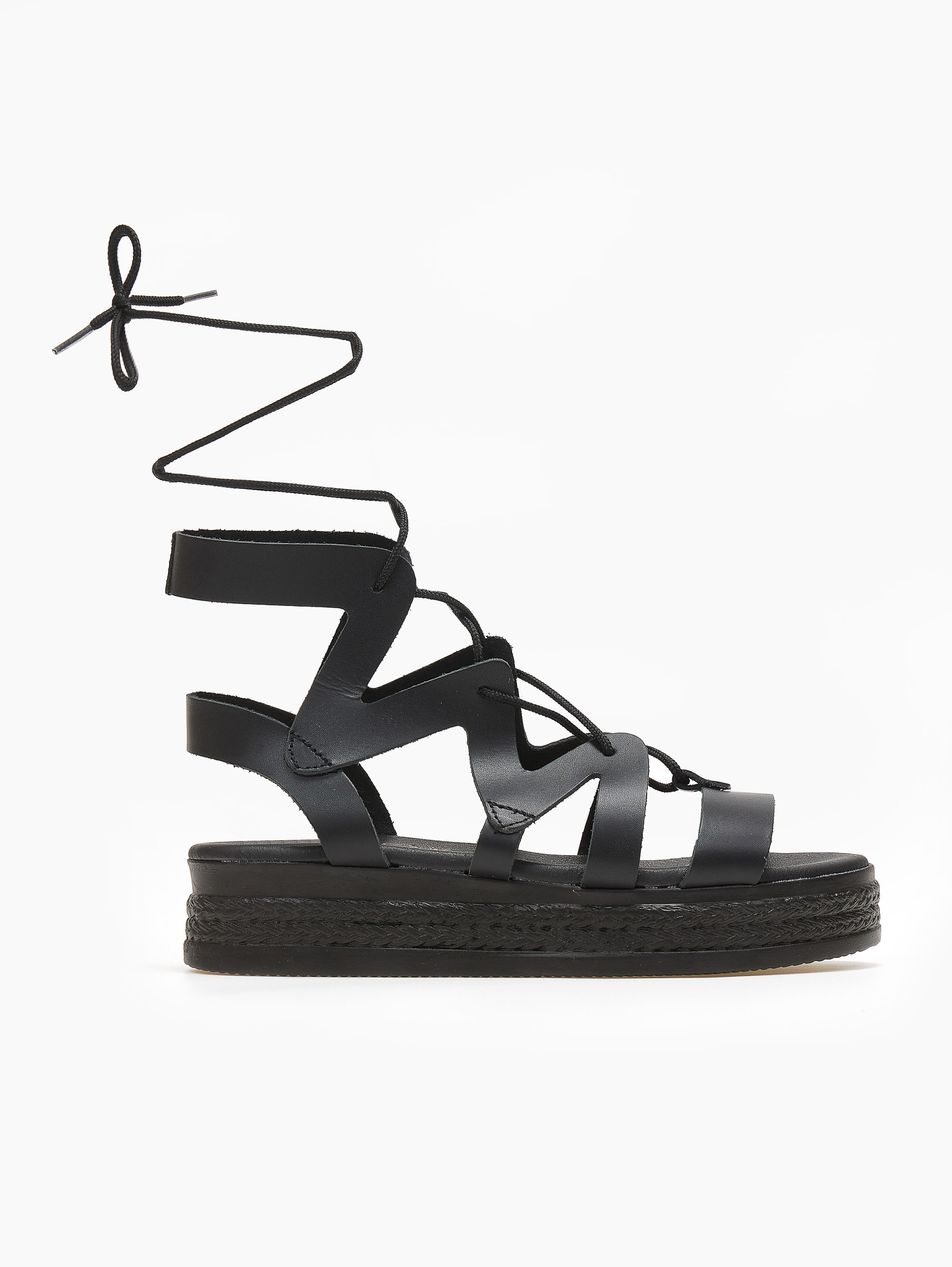 Flatforms δερμάτινα με δέσιμο estil – Μαύρο