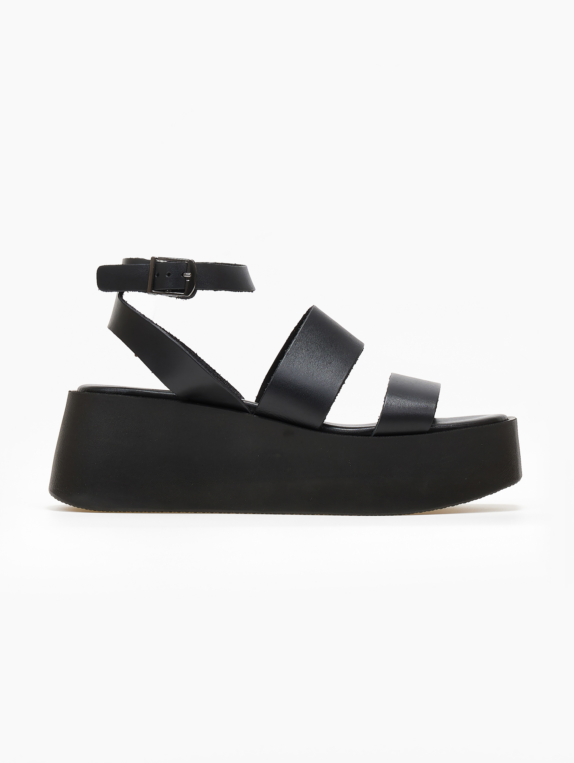 Flatforms δερμάτινα με φαρδιά λουράκια tfp – Μαύρο