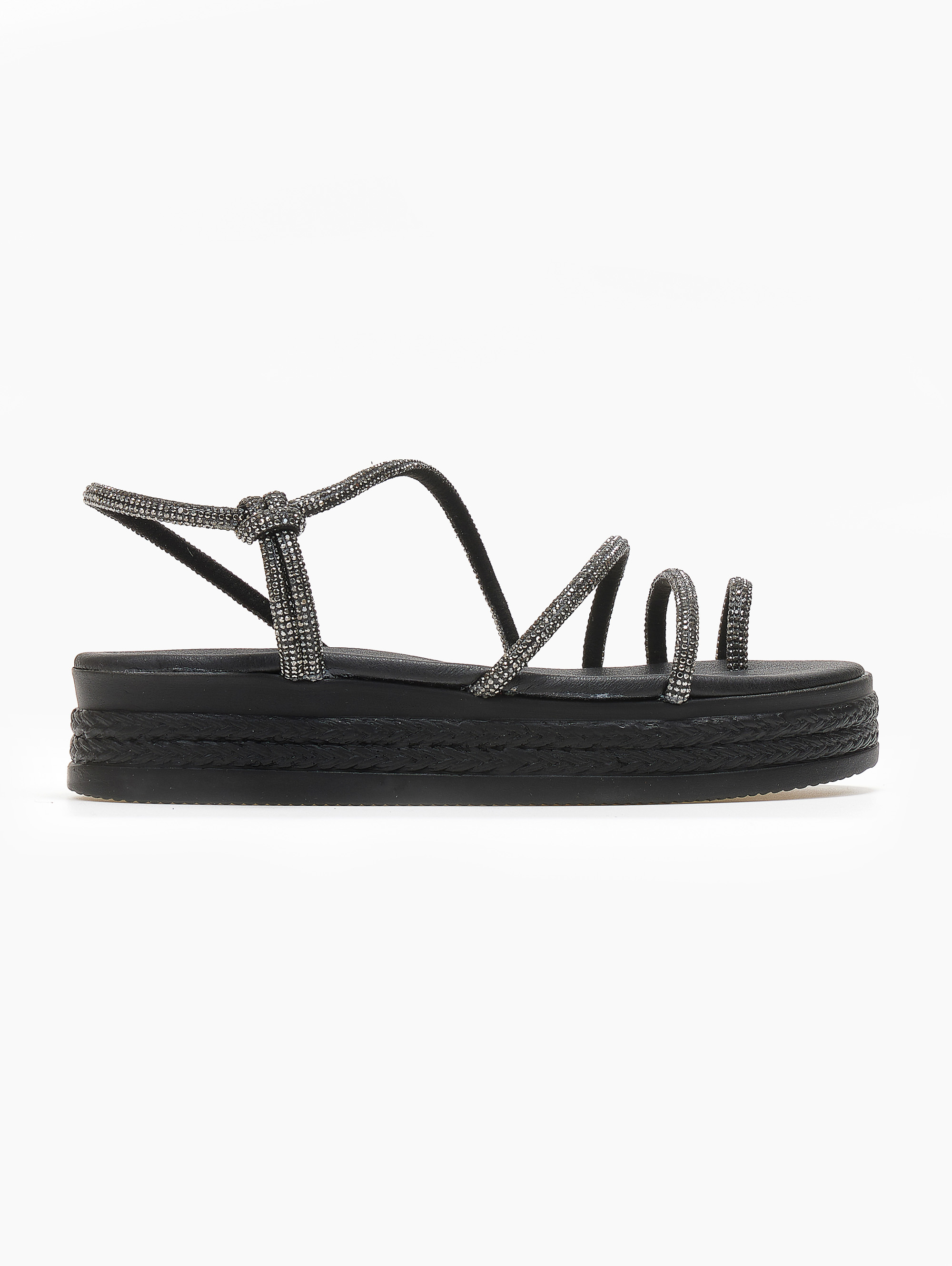 Flatforms δερμάτινα με στρας estil – Μαύρο