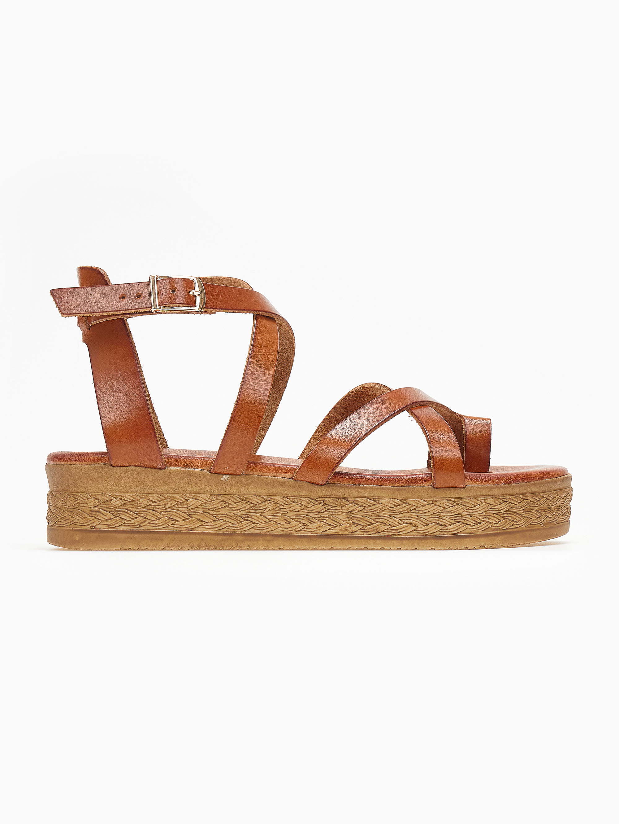 Flatforms δερμάτινα με χιαστί λουριά tfp – Ταμπά