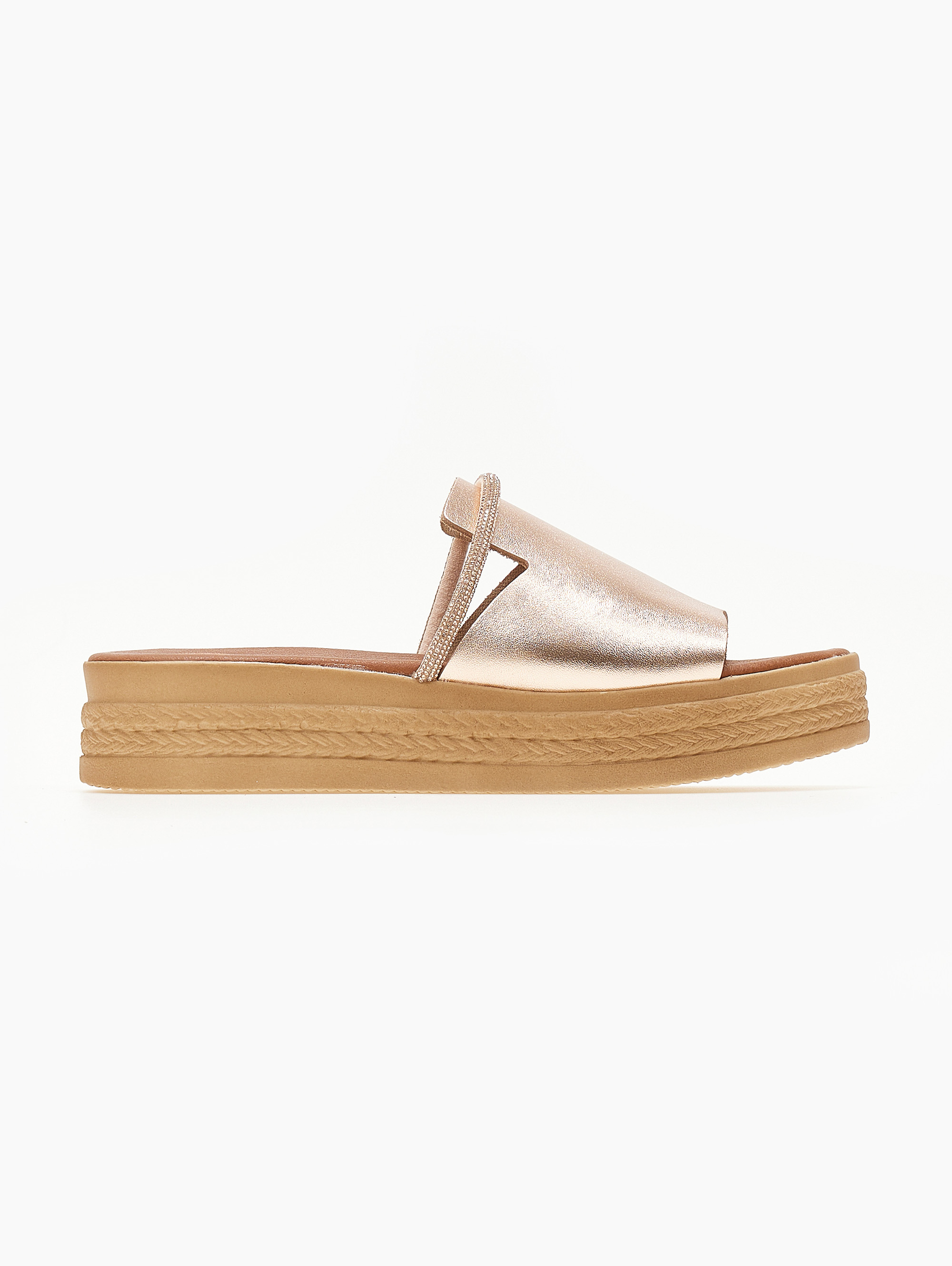 Flatforms δερμάτινα με στρας λουράκι tfp – Χαλκός
