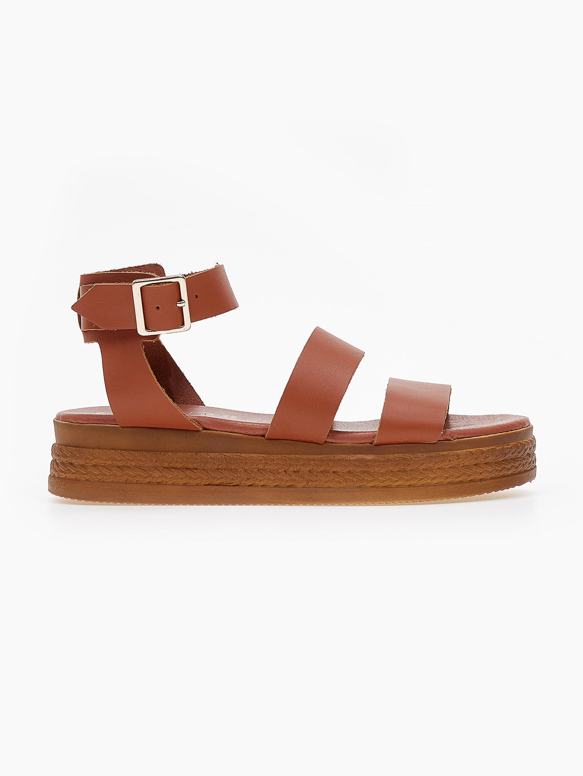 Flatforms Estil δερμάτινα με φαρδιές φάσες - Κάμελ Παπούτσια > Σανδάλια  > Δερμάτινα Χειροποίητα