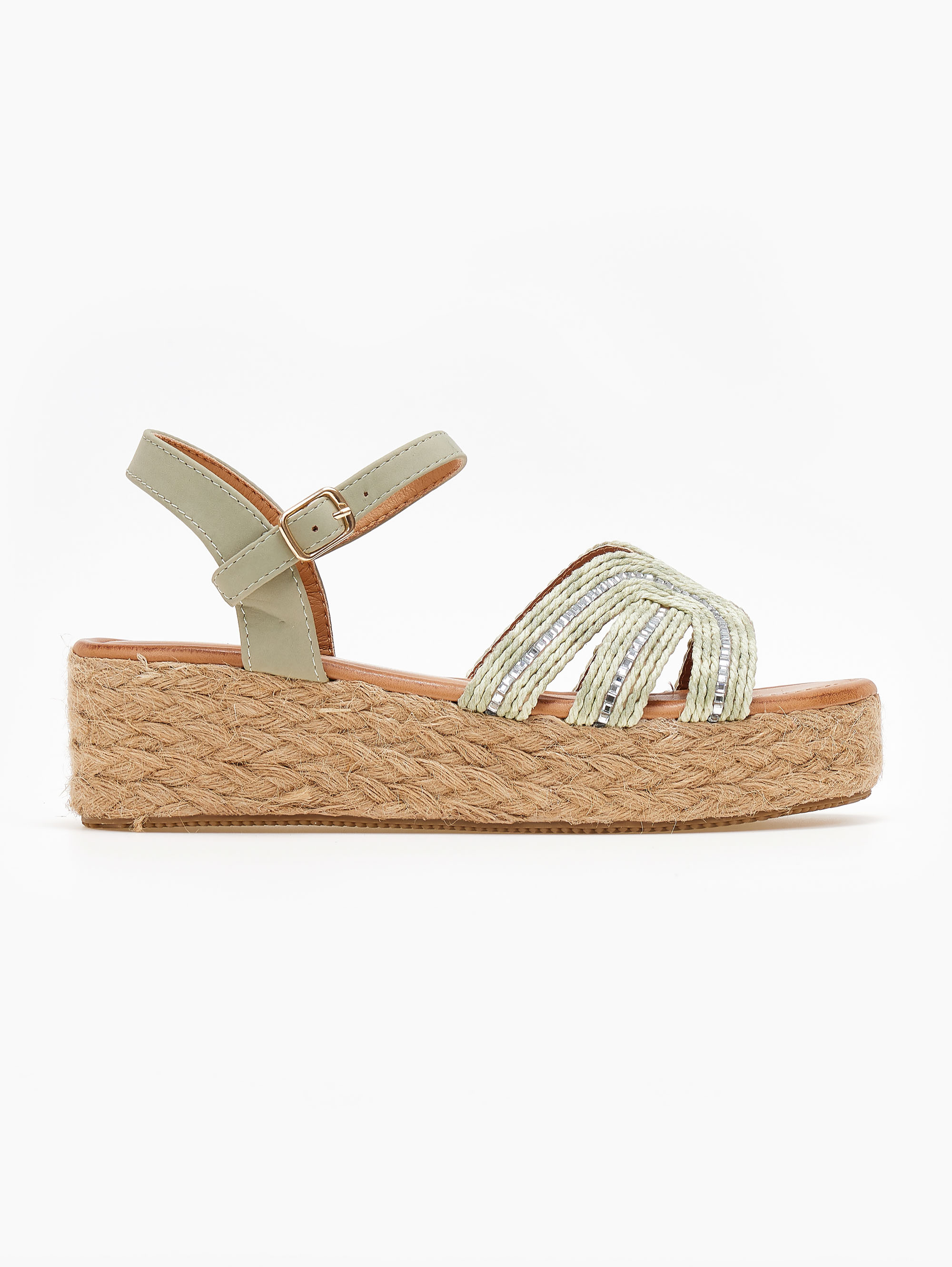 Flatforms με μπαρέτα και πλεκτή φάσα – Λαδί