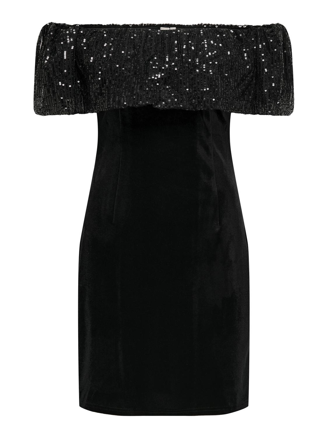 ONLY Φόρεμα velvet με βολάν και παγιέτες ONLY 15336170 - Μαύρο