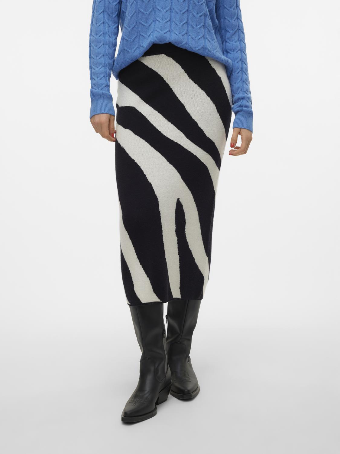 VERO MODA Φούστα πλεκτή με print Vero Moda 10310689 - Λευκό/Μαύρο