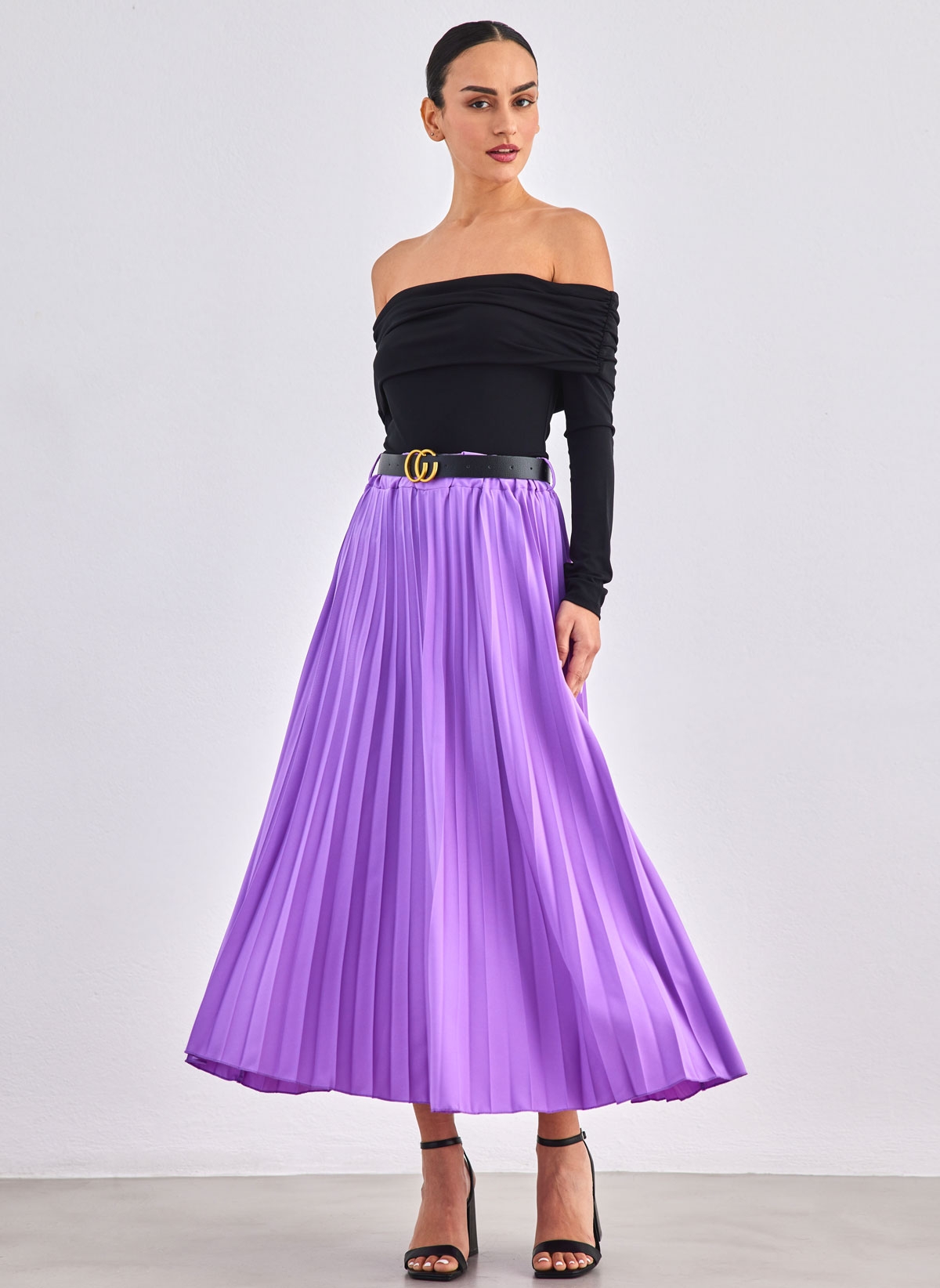 FN-FASHION Φούστα πλισέ με ζώνη - Λιλά