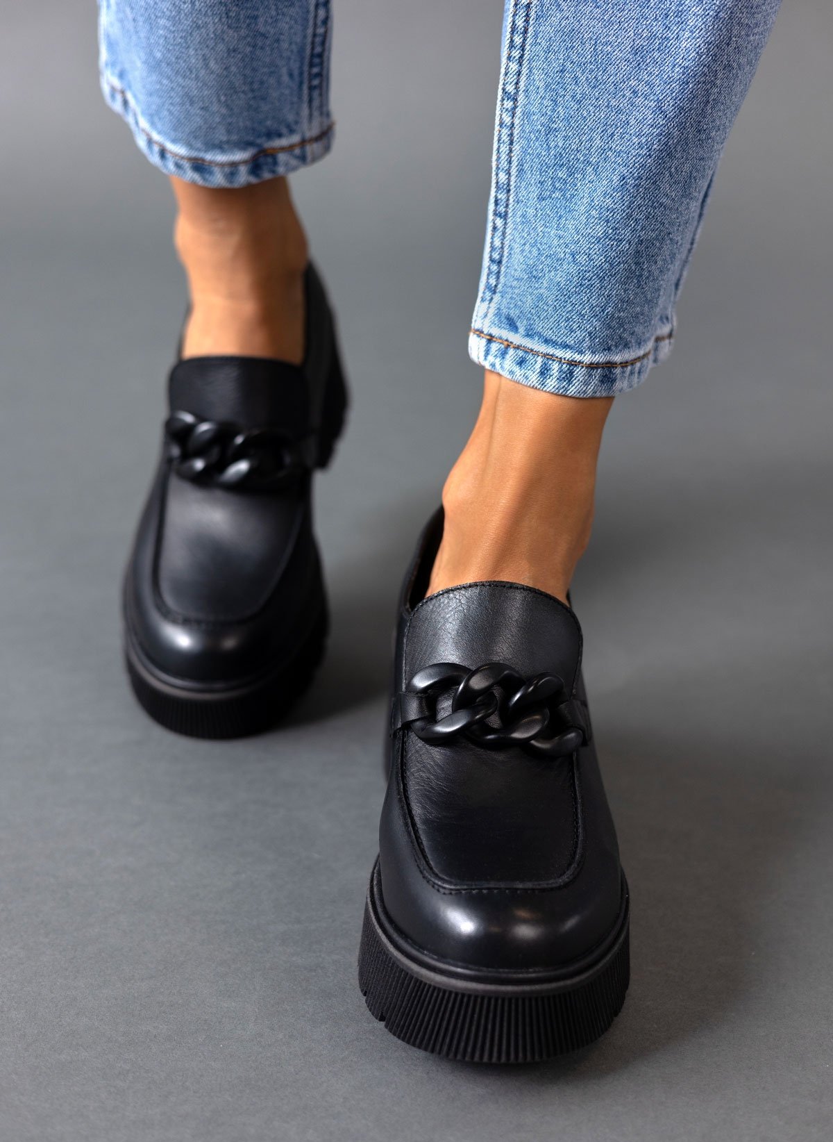 RAGAZZA Loafers δερμάτινα chunky με αλυσίδα Ragazza 0596 - Μαύρο