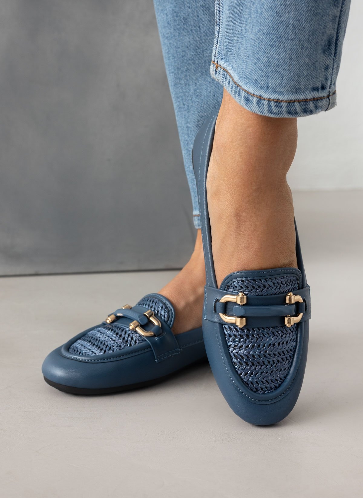 Παπούτσια > Loafers > Φλατ Loafers χαμηλά με ψάθα - Μπλε