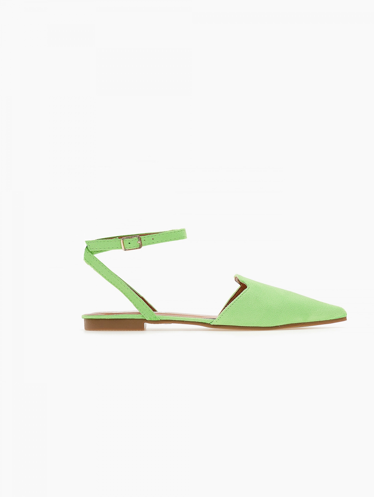 Μπαλαρίνες suede με lace up δέσιμο – Λαχανί