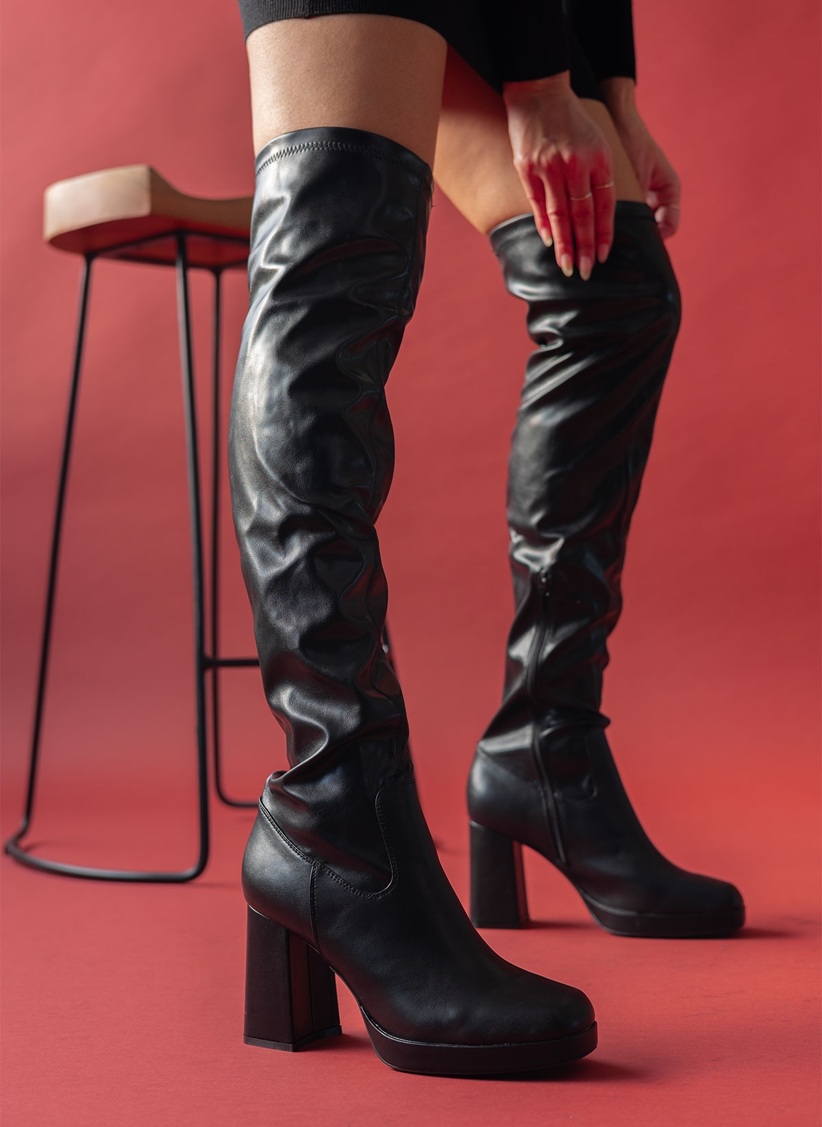 The Fashion Project Μπότες πάνω από το γόνατο με φιάπα - Μαύρο