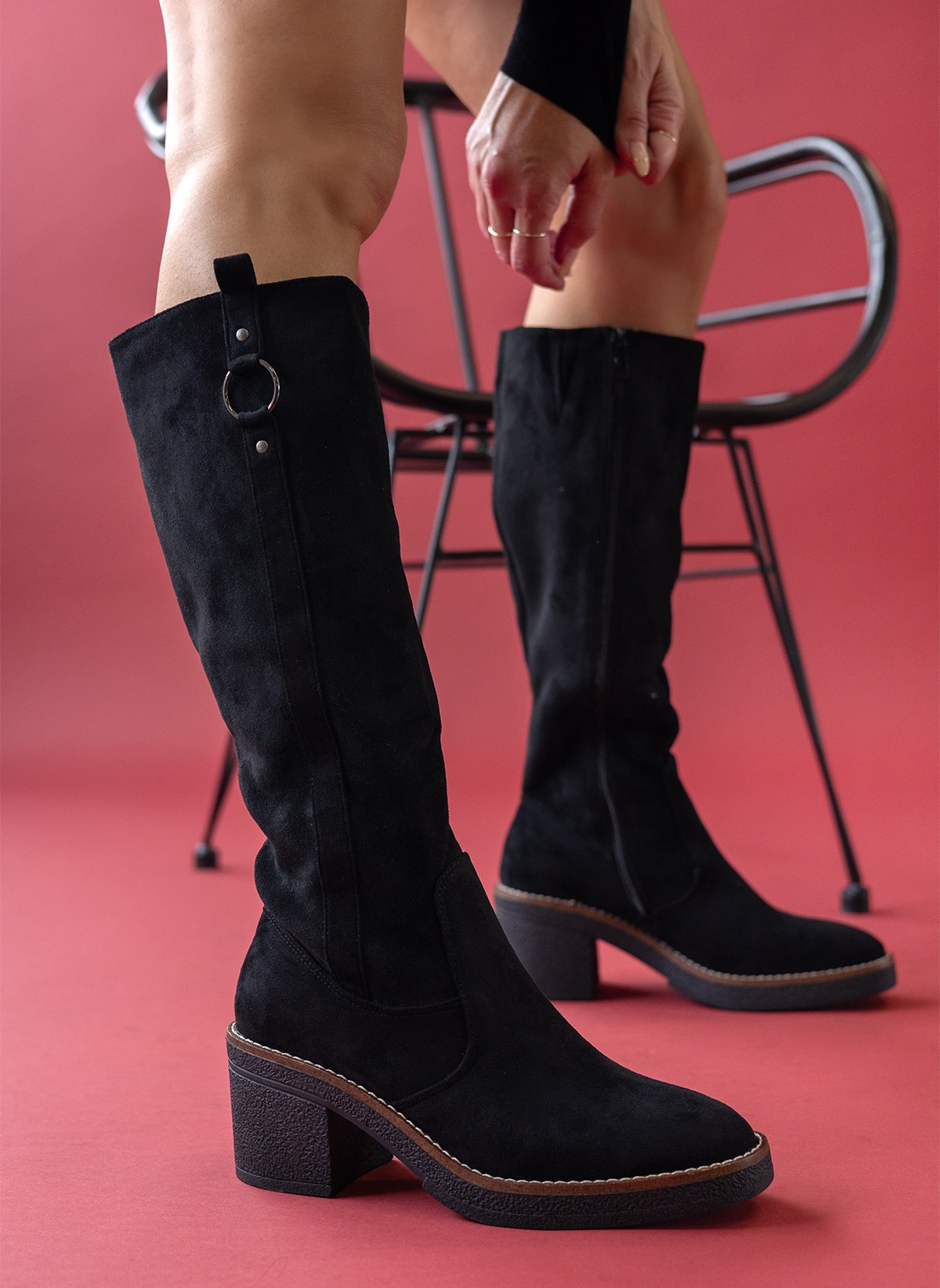 Alta Moda Μπότες suede με εξωτερική ραφή στη σόλα - Μαύρο