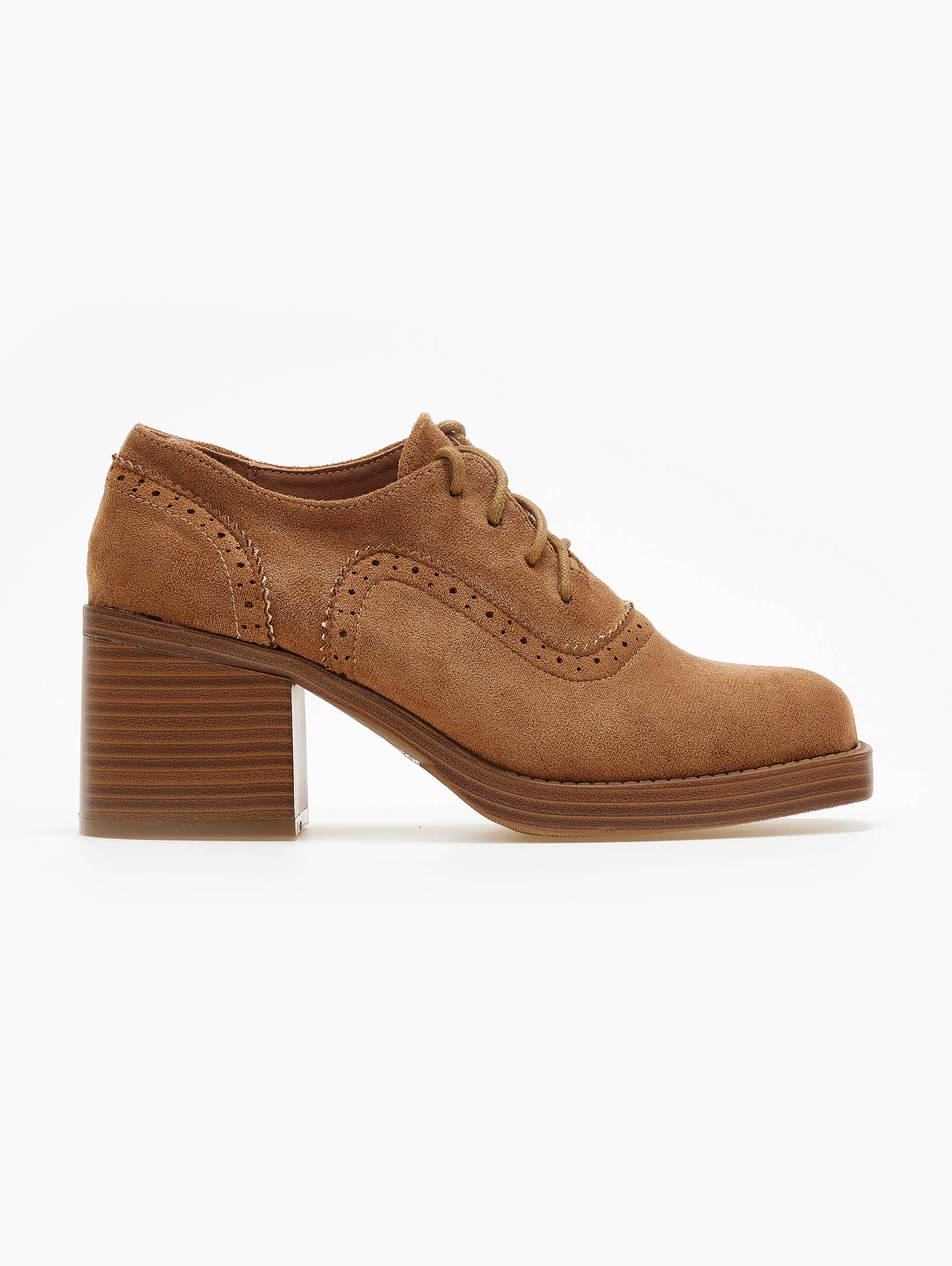 Oxfords suede με τακούνι – Κάμελ