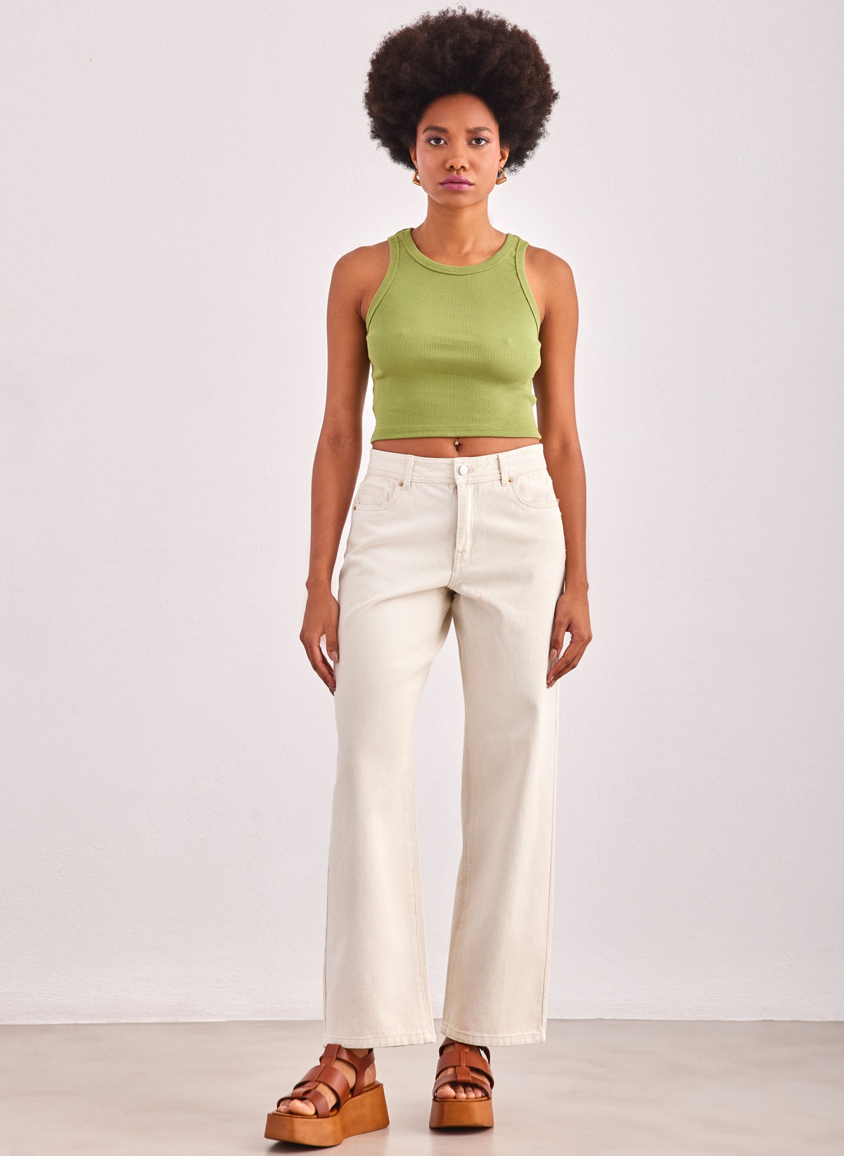 Παντελόνι τζιν wide leg Vero moda 10305310 - Μπεζ φωτογραφία
