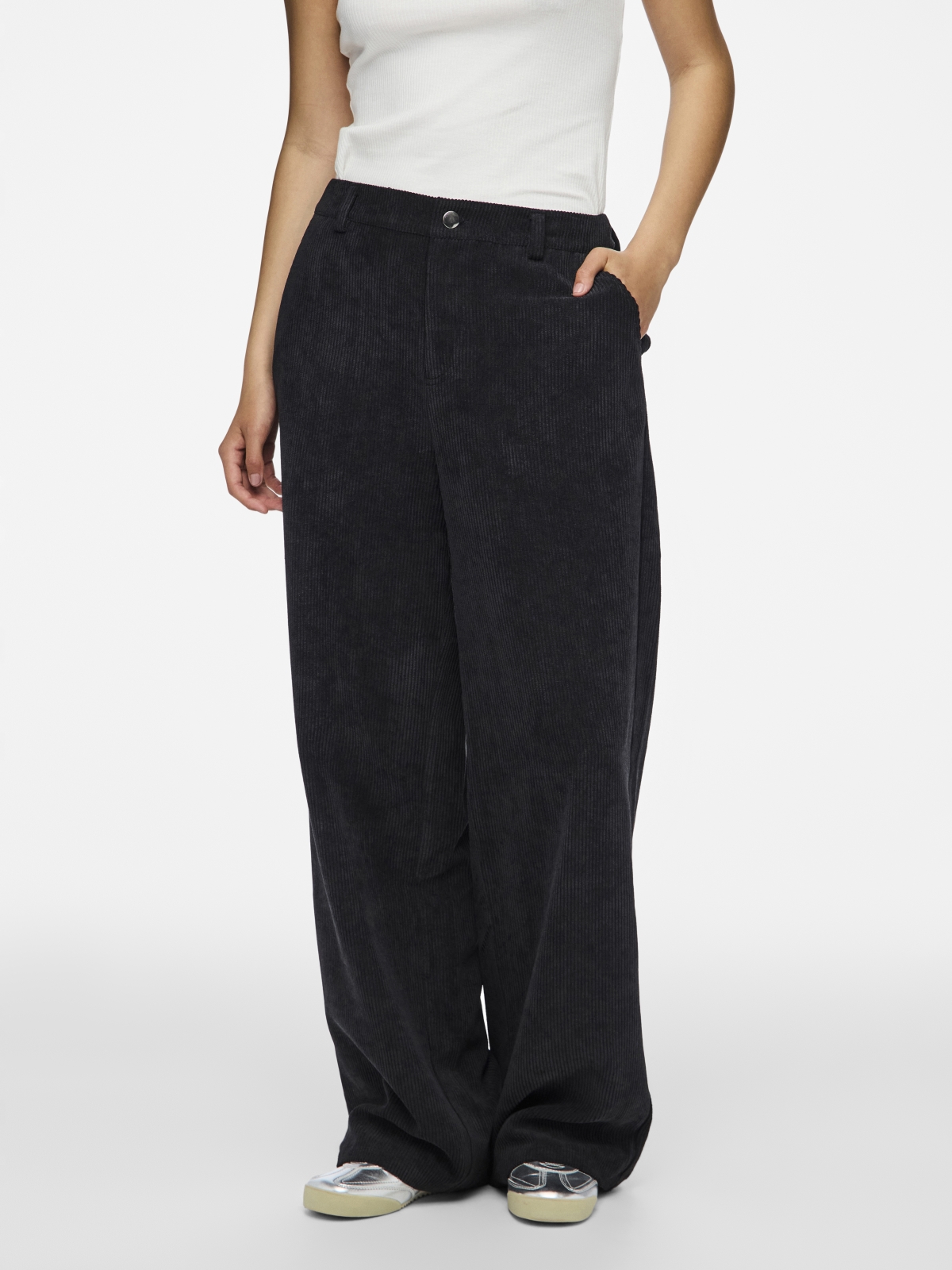 PIECES Παντελόνι wide leg κοτλέ PIECES 17156964 - Μαύρο