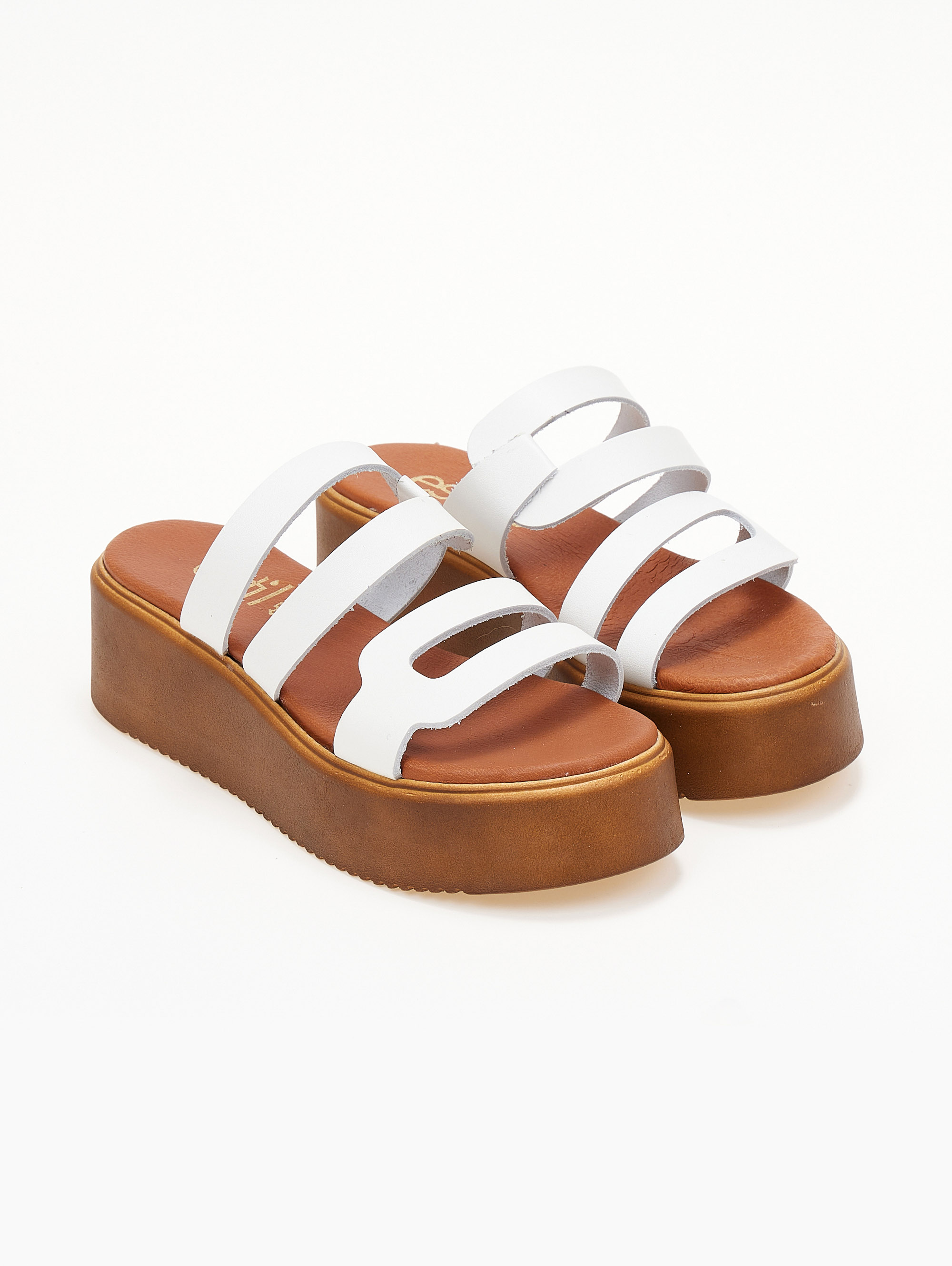 Σανδάλια flatforms δερμάτινα με ανοίγματα estil - Λευκό φωτογραφία