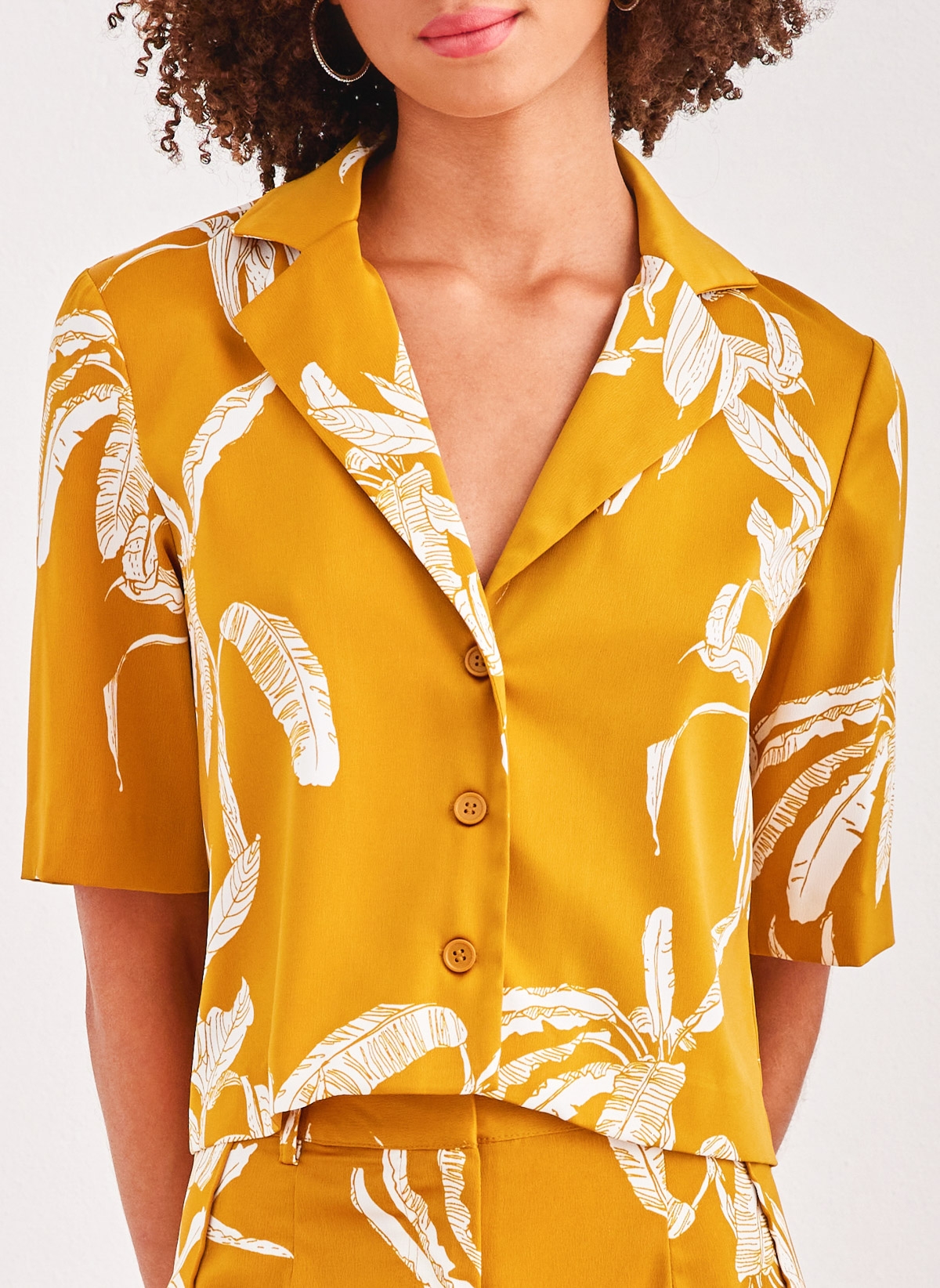 AWARE by VERO MODA Πουκάμισο σατέν crop AWARE by VERO MODA 10307628 - Μουσταρδί