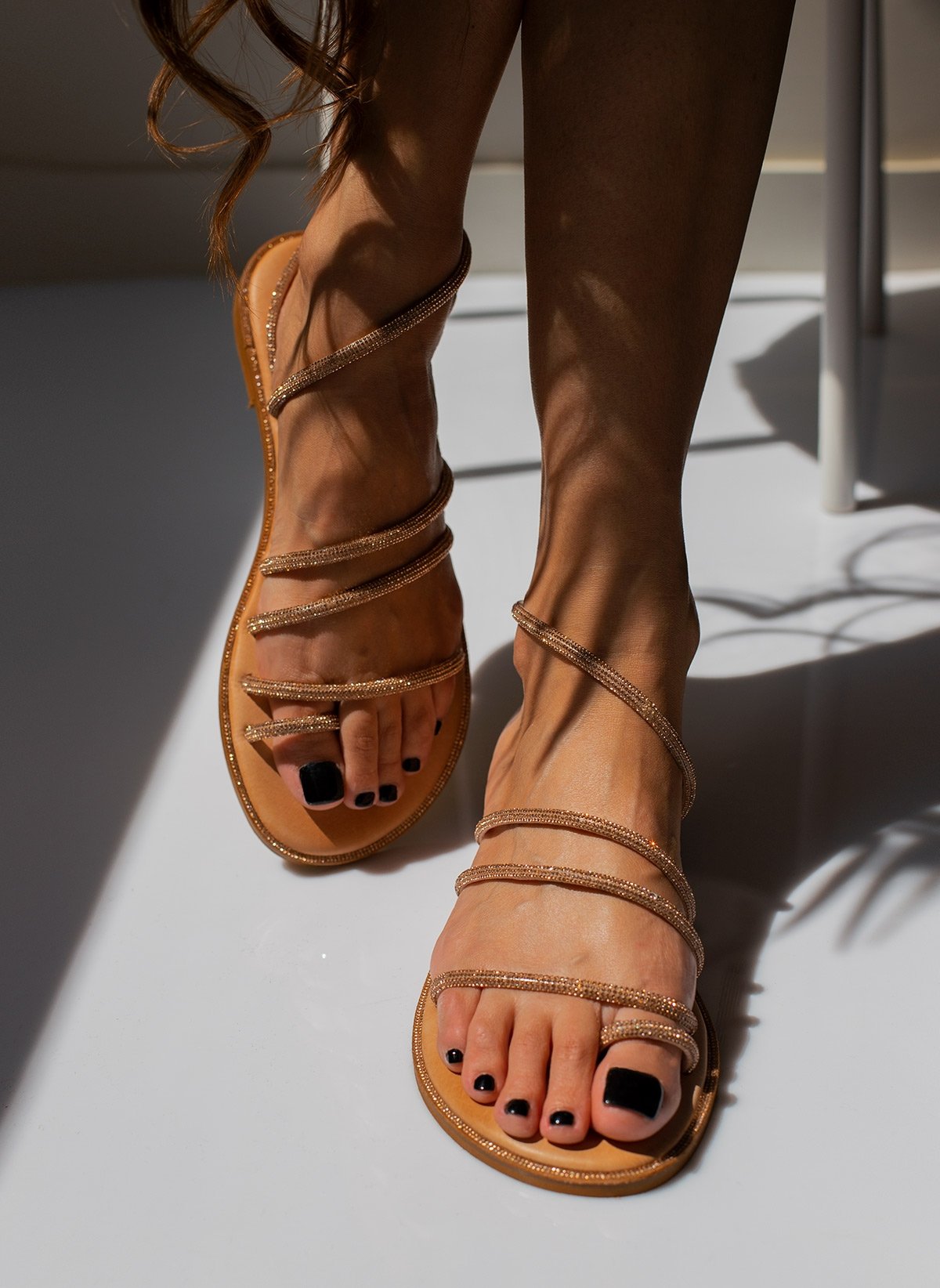 Brands > Iris Sandals Σανδάλια δερμάτινα με στρας λουράκια Iris Sandals - Χαλκός