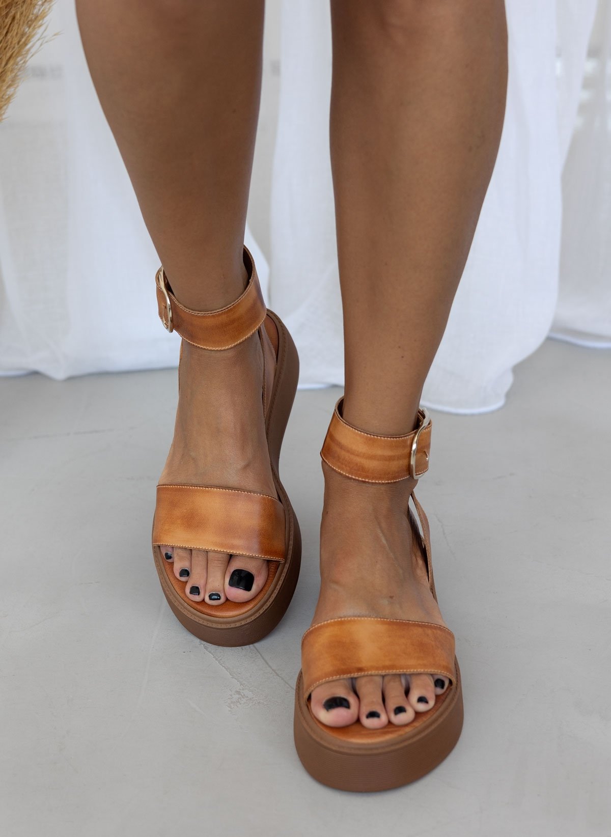 TFP Σανδάλια flatforms δερμάτινα με μπαρέτα TFP - Ταμπά