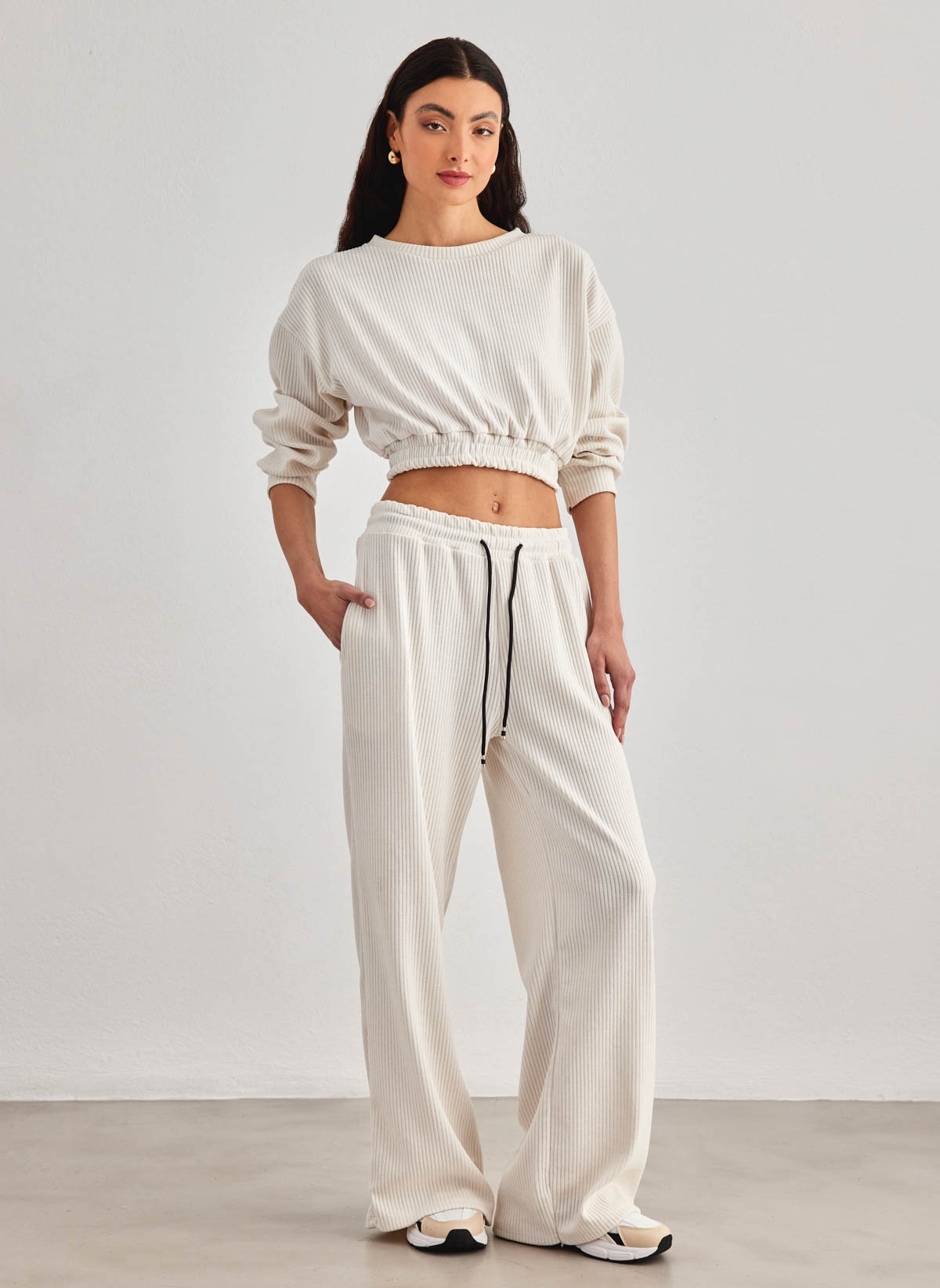 SUGAR Σετ crop μπλούζα με wide leg παντελόνι - Ζαχαρί