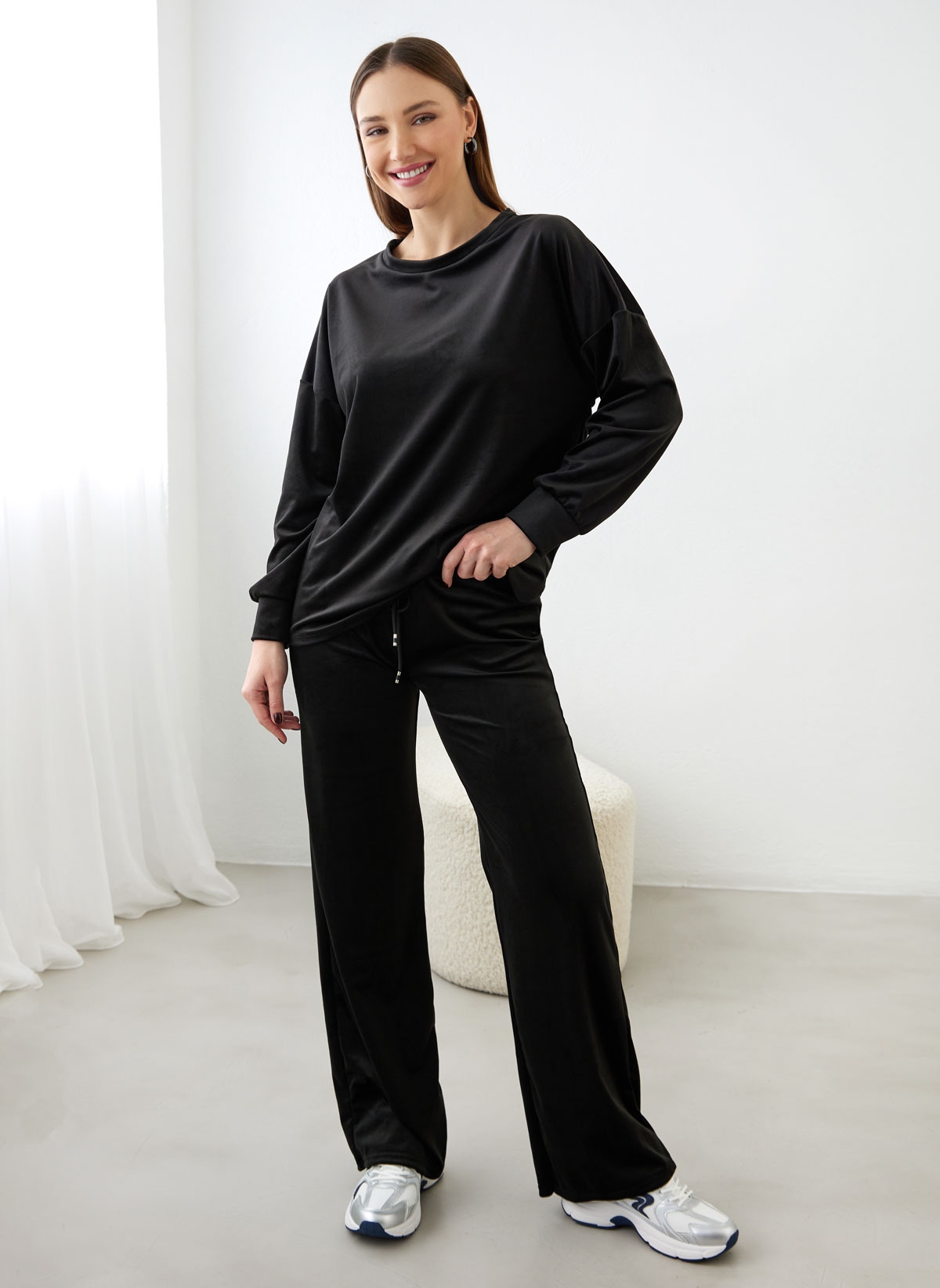 New Collection Σετ φόρμες βελουτέ - Μαύρο