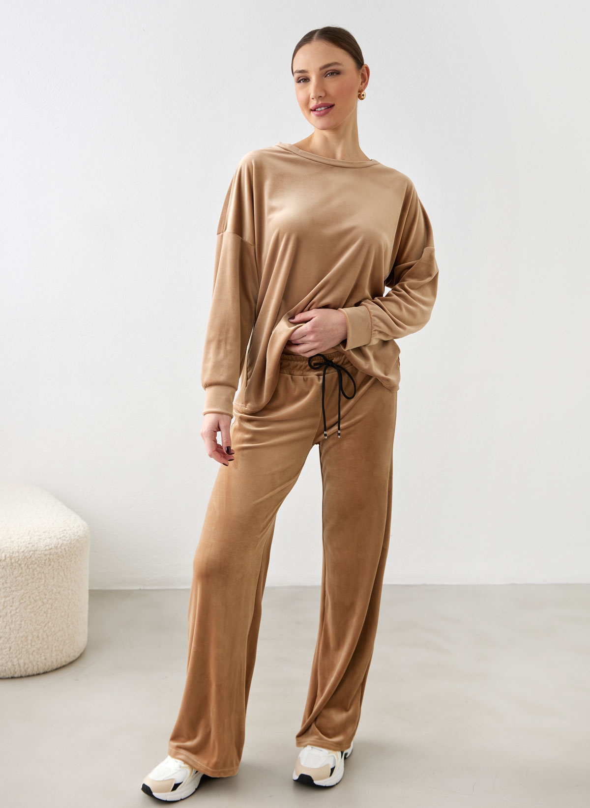 New Collection Σετ φόρμες βελουτέ - Κάμελ
