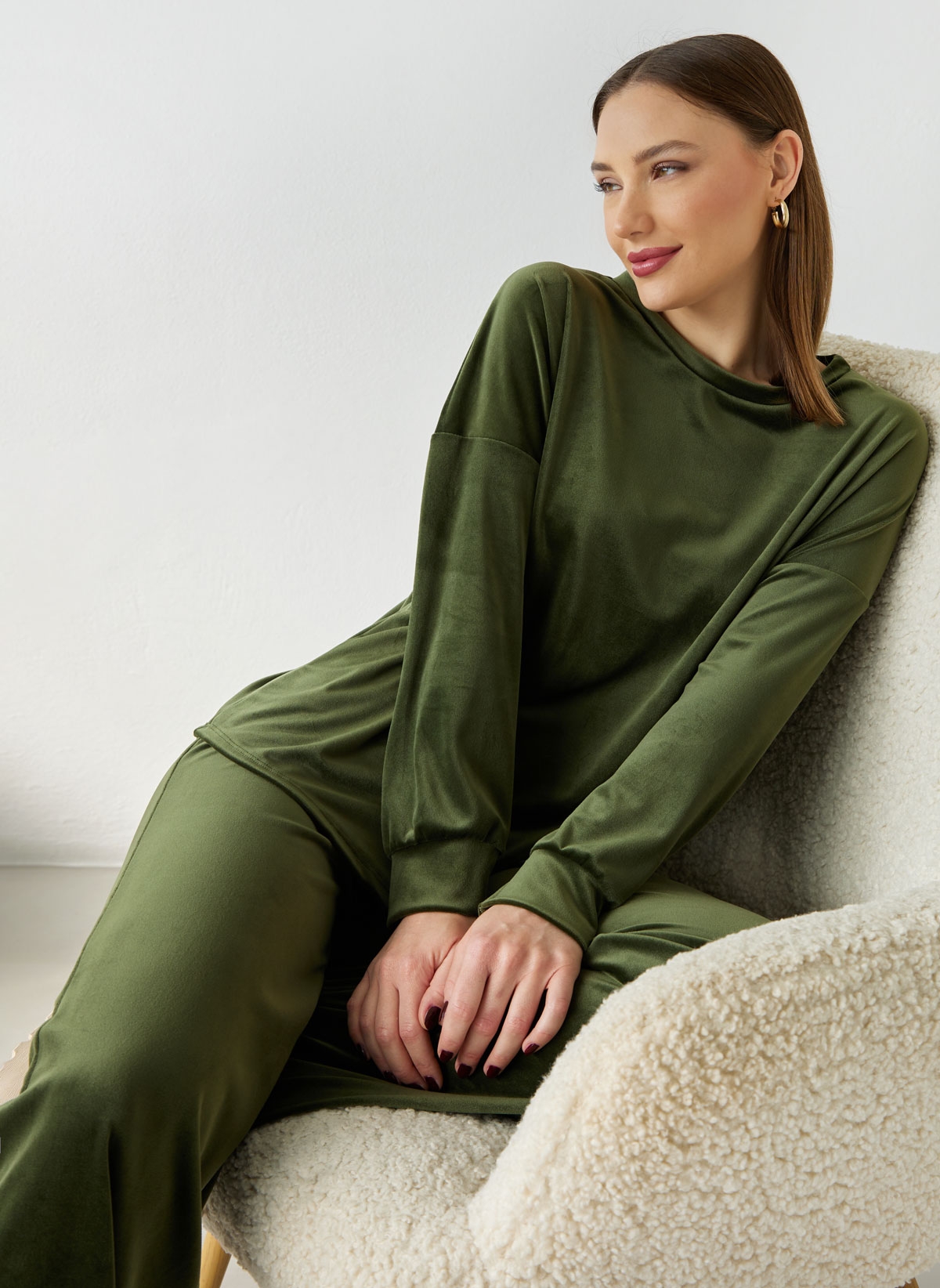 New Collection Σετ φόρμες βελουτέ - Χακί