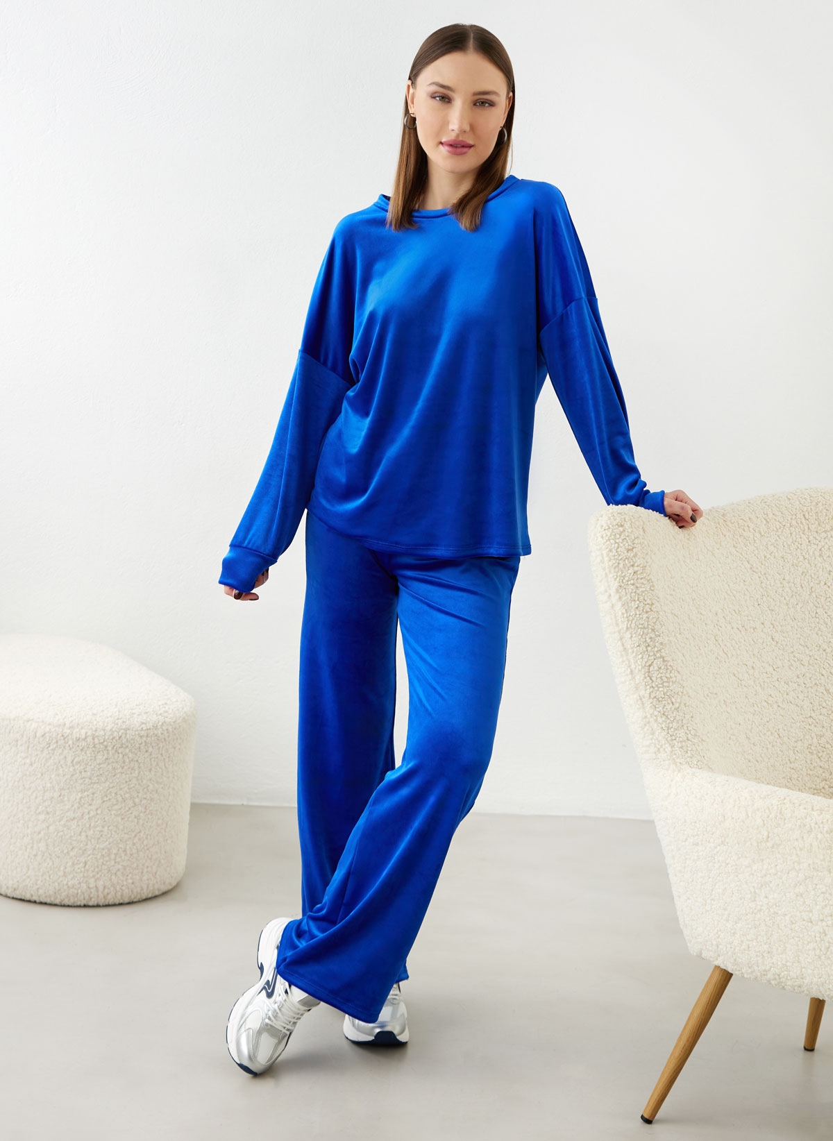 New Collection Σετ φόρμες βελουτέ - Μπλε