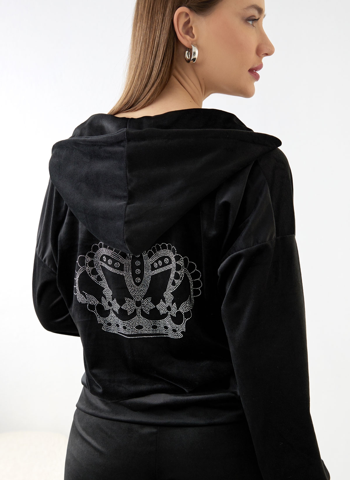New Collection Σετ φόρμες βελουτέ με στρας - Μαύρο