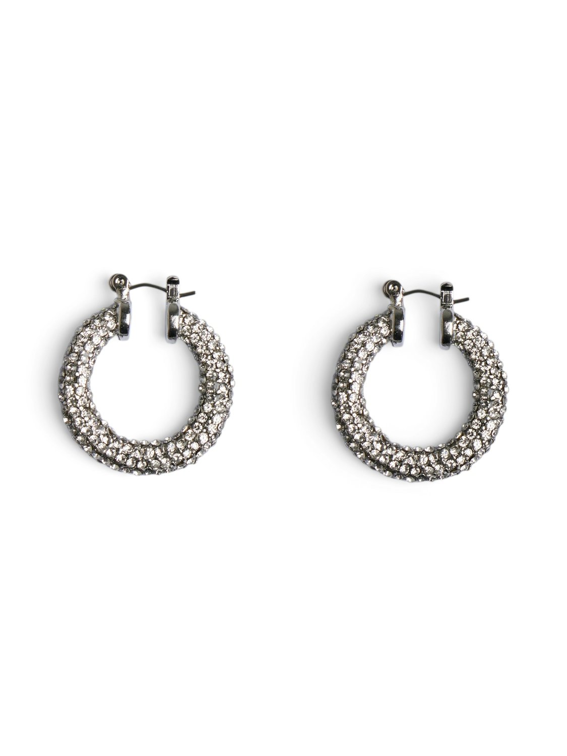 PIECES Σκουλαρίκια κρίκοι με στρας PIECES 17151957 - Ασημί
