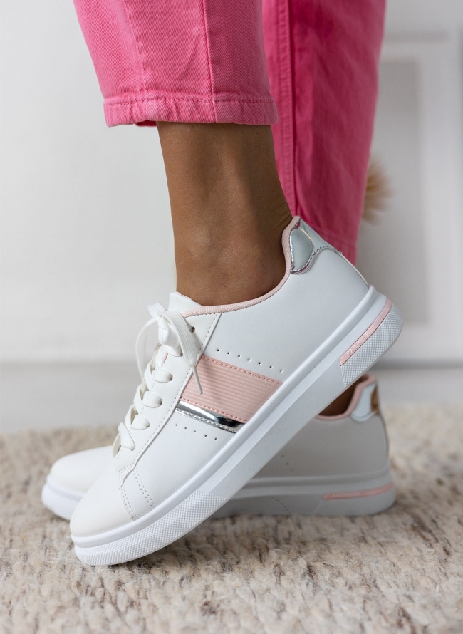 Sneakers με λεπτομέρεια μεταλλικό χρώμα - Λευκό/Ροζ - The Fashion Project - 