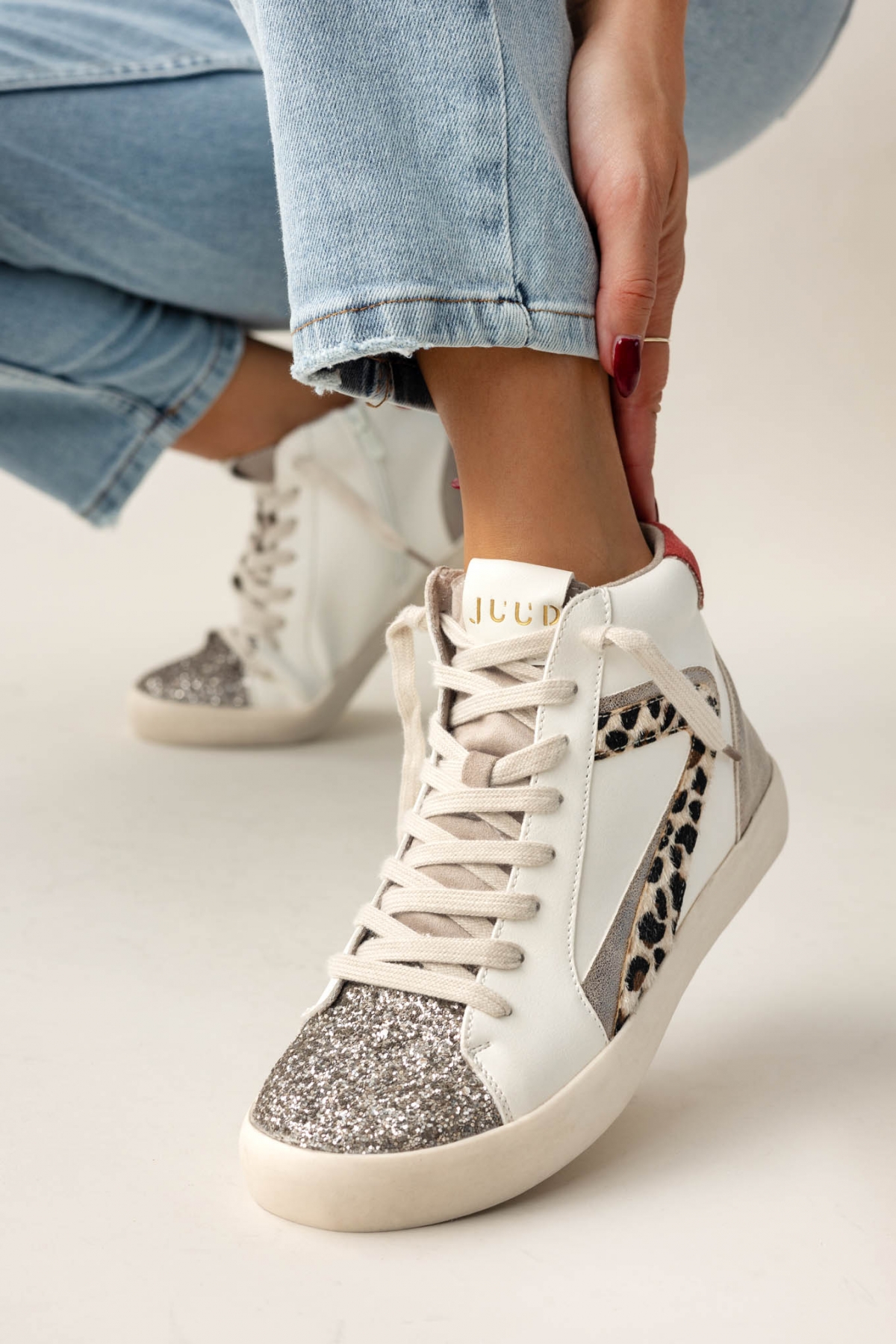 JUUD Sneakers μποτάκια με glitter και print ERYNN - Λευκό