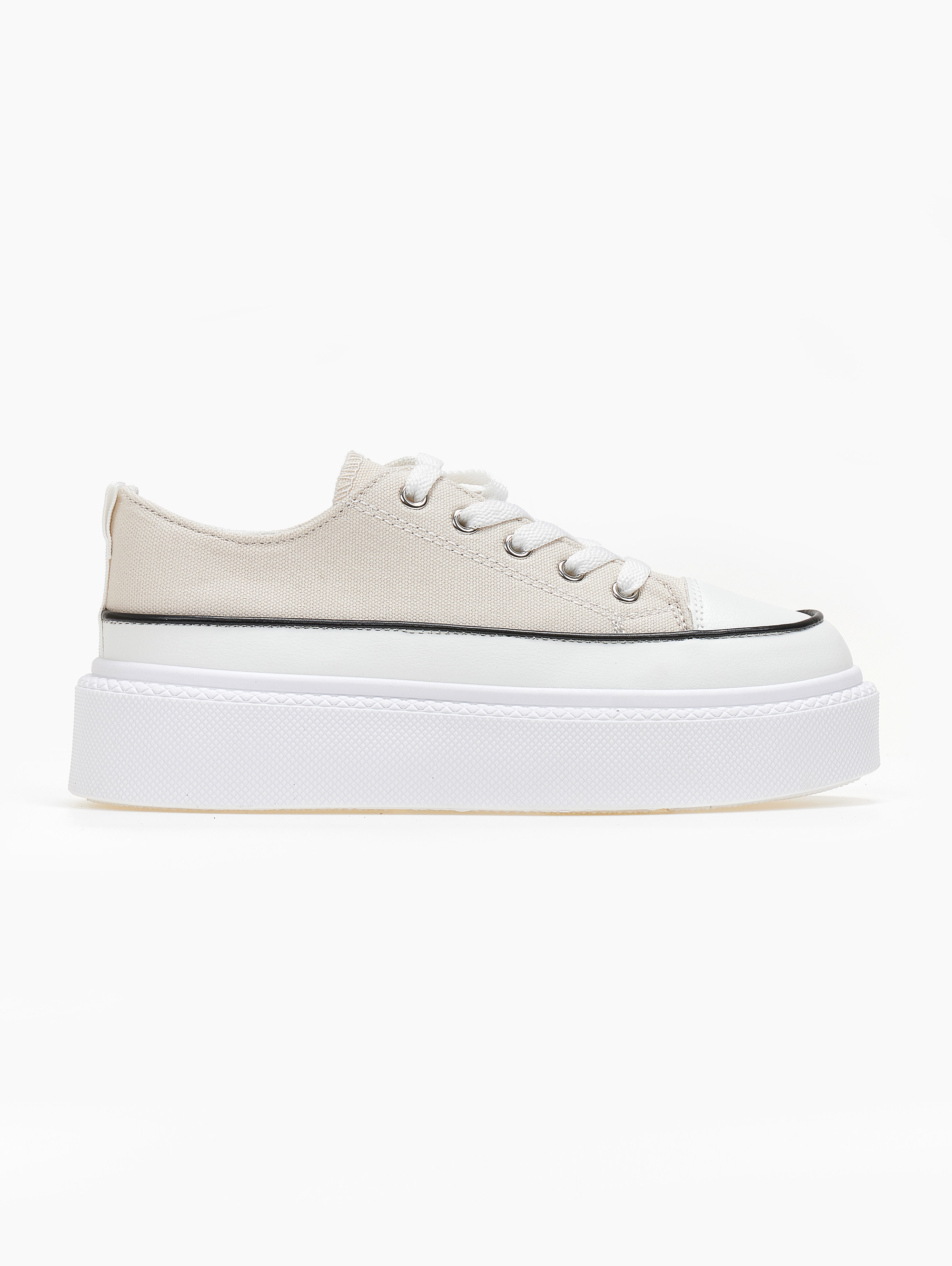 Sneakers πάνινα με ψηλή σόλα – Μπεζ